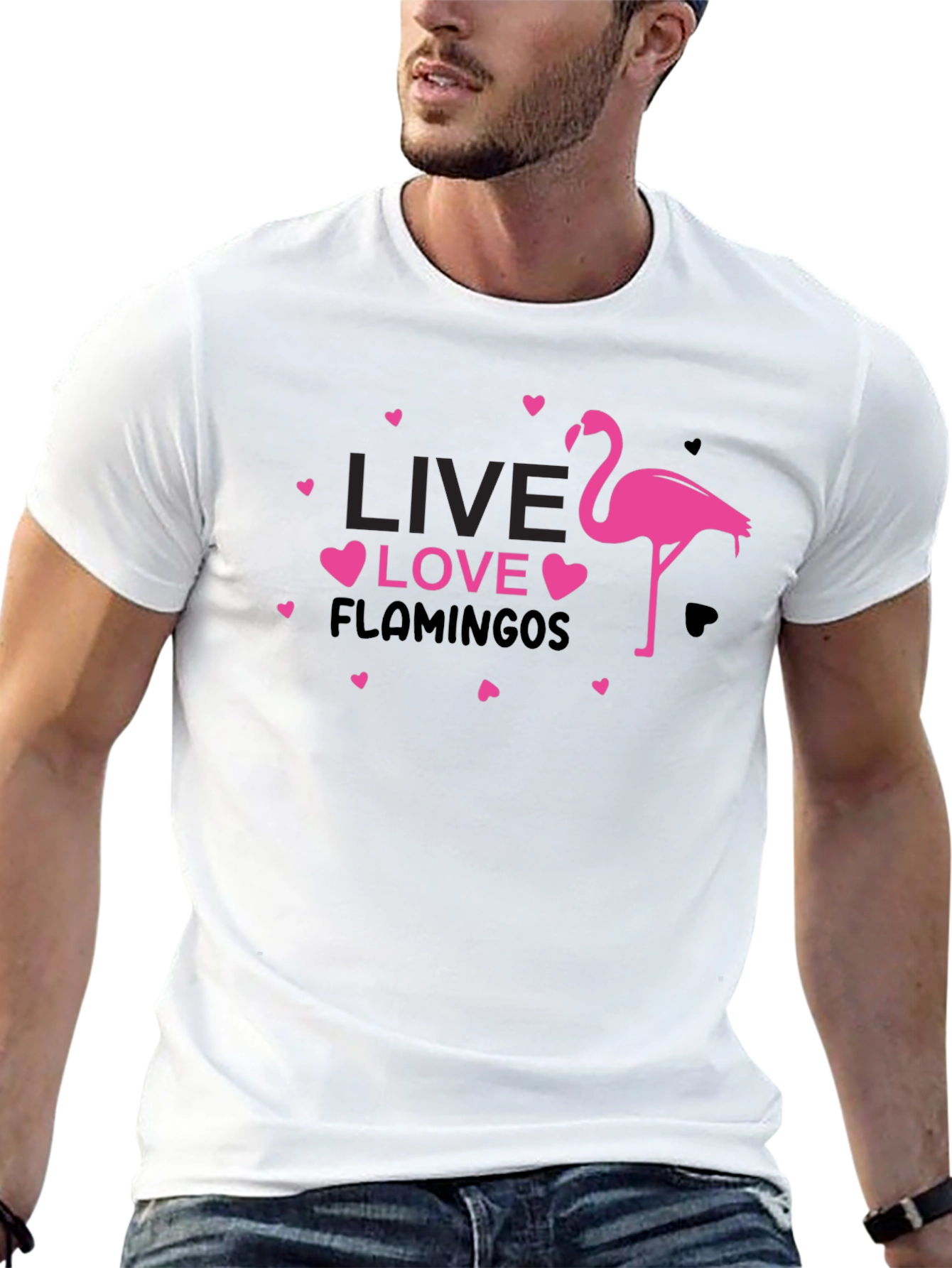 Black Live Love Flamingos Black T-Shirt view 13