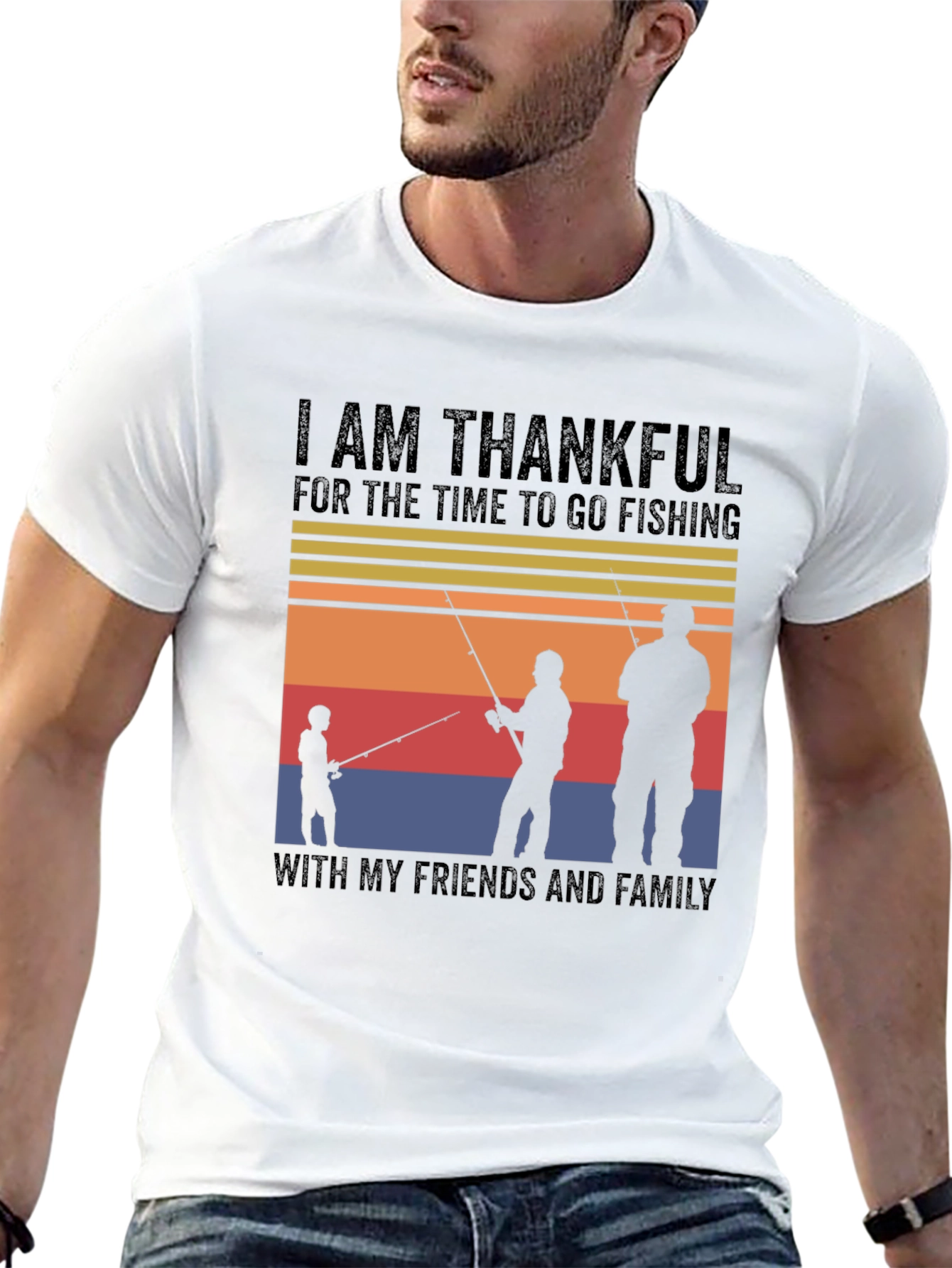 Black Thankful Fishing Friends Family T-Shirt view 13