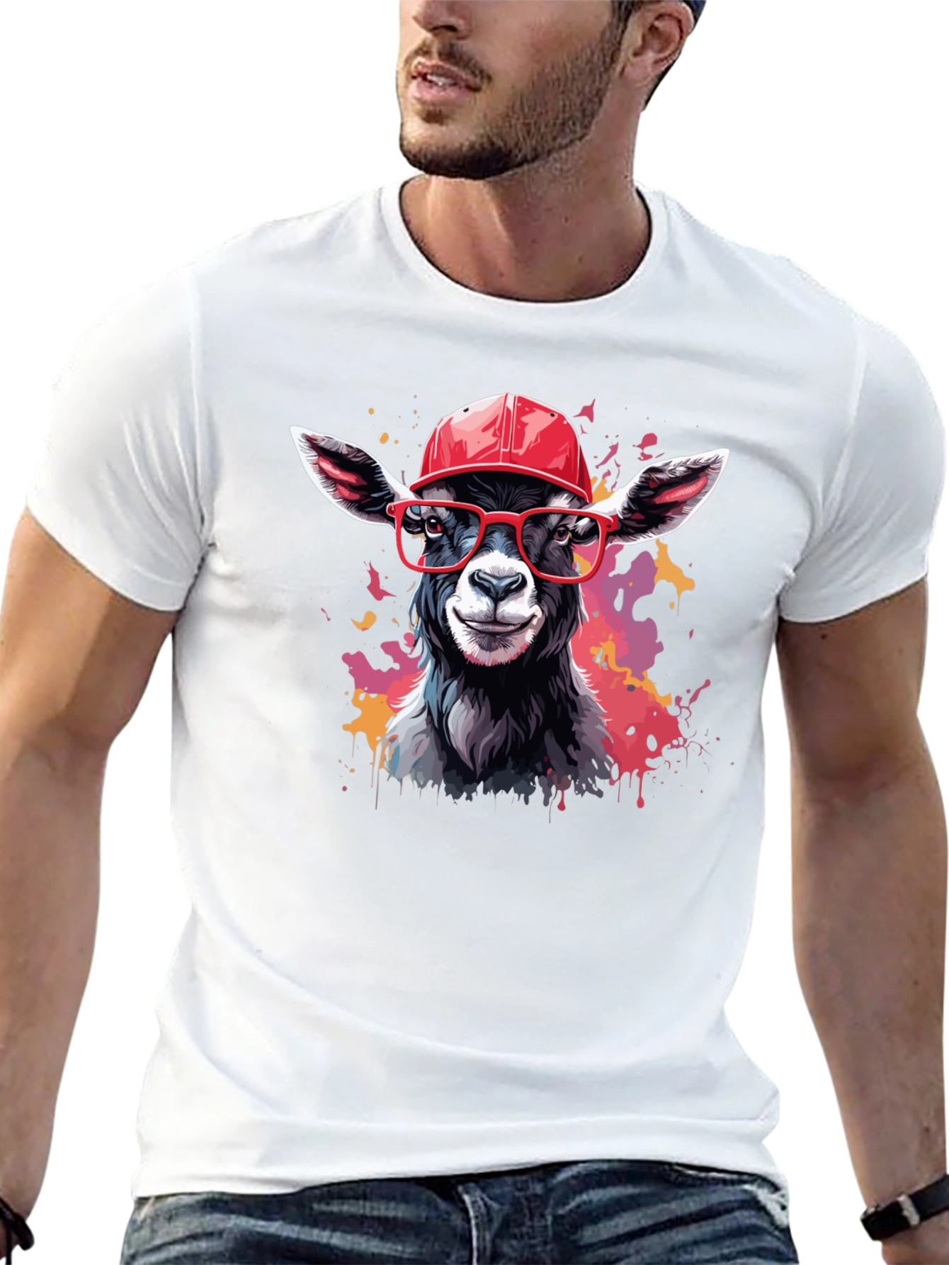 Black Goat Tee with Cap and Glasses - Cool Animal Design! view 13