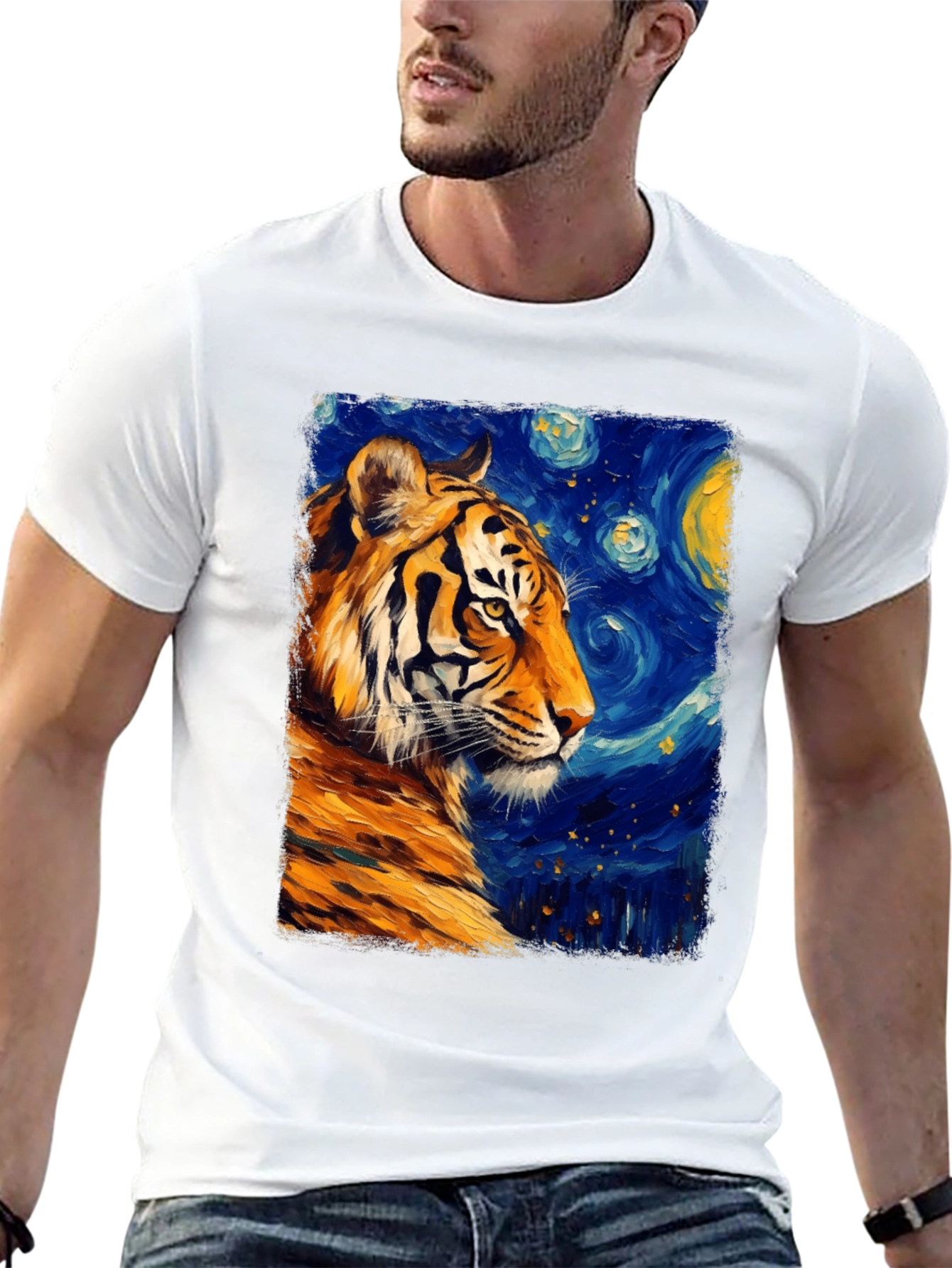 Black Tiger Starry Night T-Shirt - Artistic Graphic Tee view 13