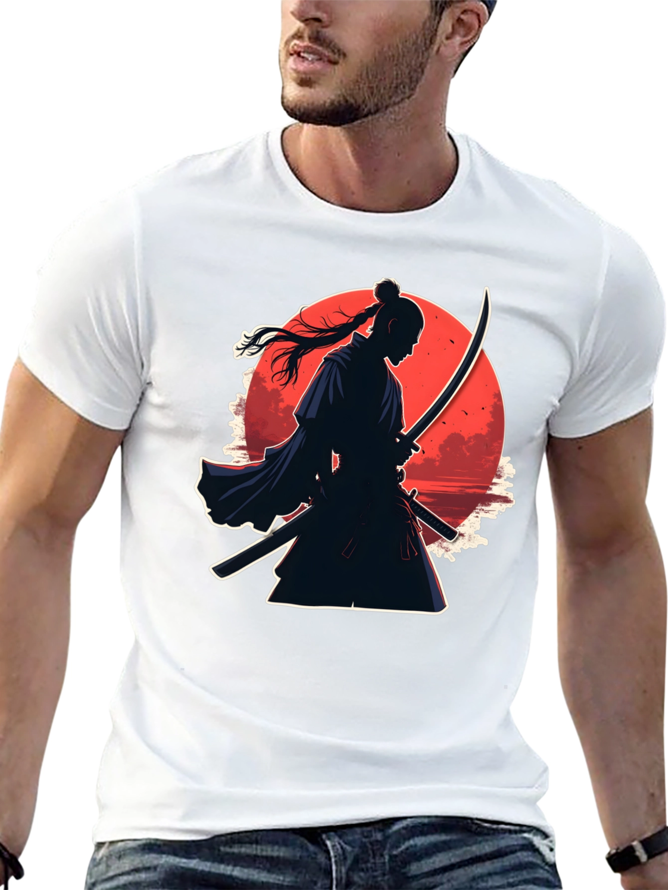 Black Samurai Moon Graphic Tee - Black Cotton Blend view 13