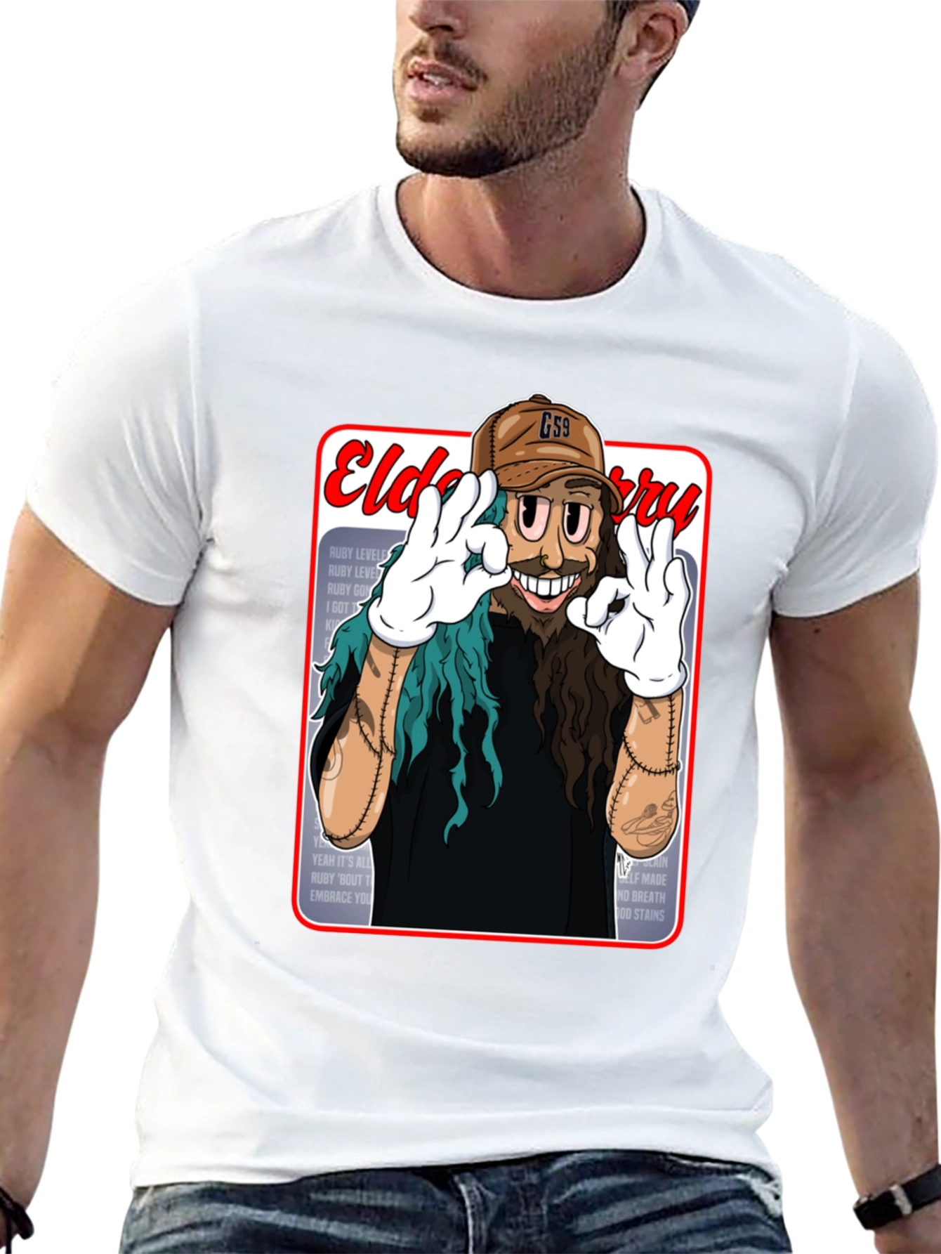 Black Eldo Berry Cartoon Style Black T-Shirt view 13