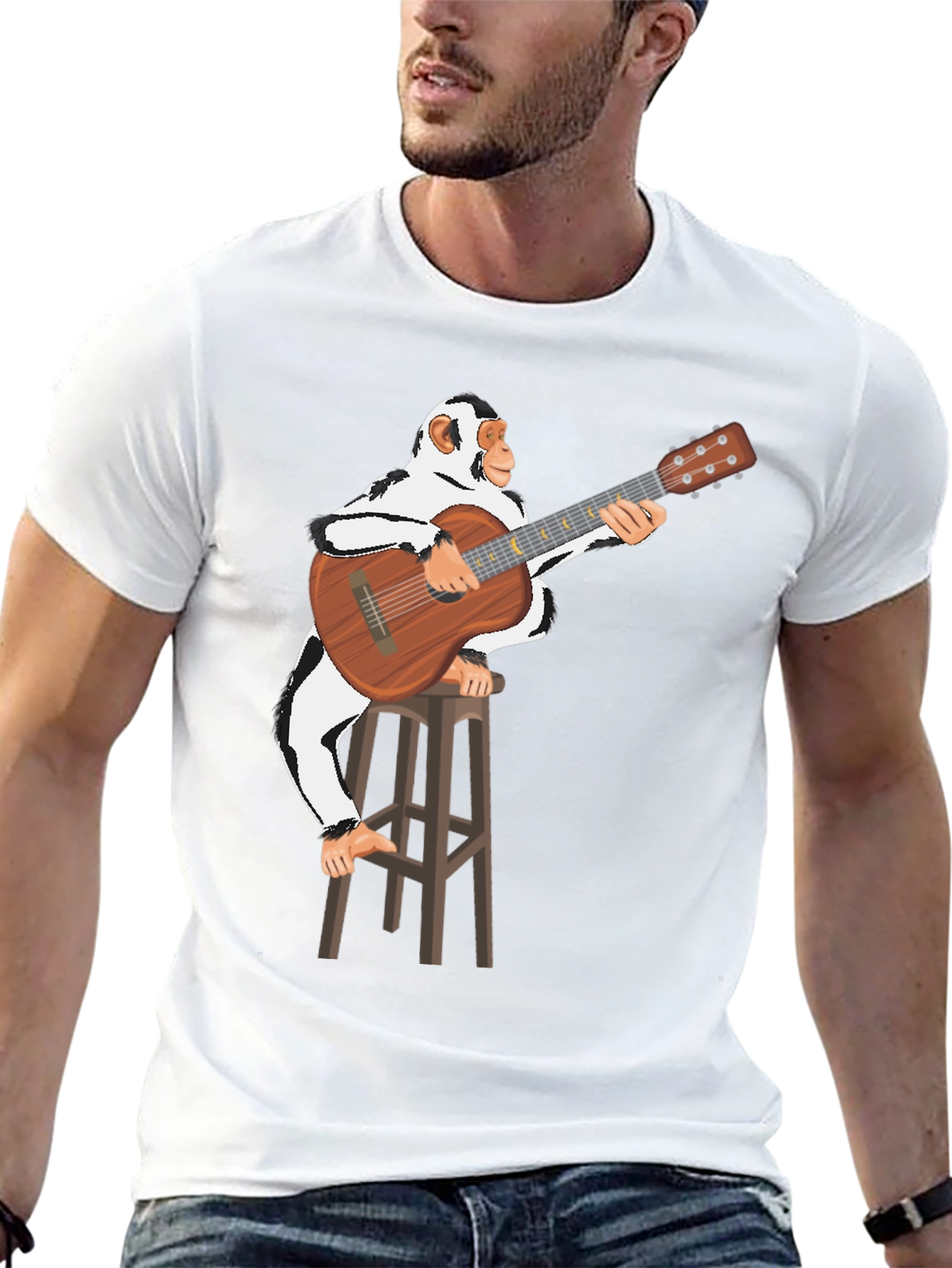 Black Monkey Guitarist Graphic T-Shirt - Unisex Cotton Tee view 13