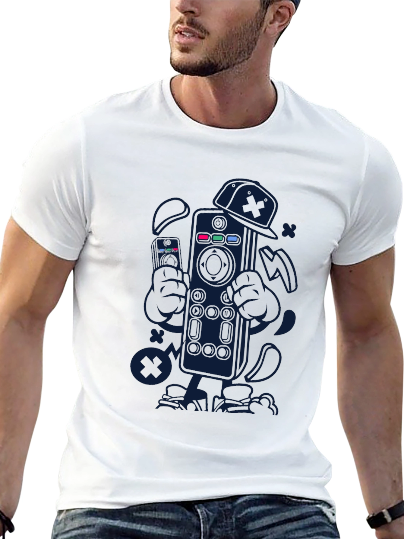 Black Remote Control Cartoon Graphic Tee view 13