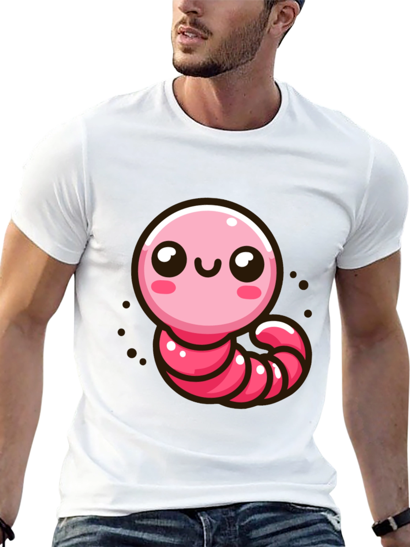 Black Cute Pink Worm Graphic T-Shirt view 13