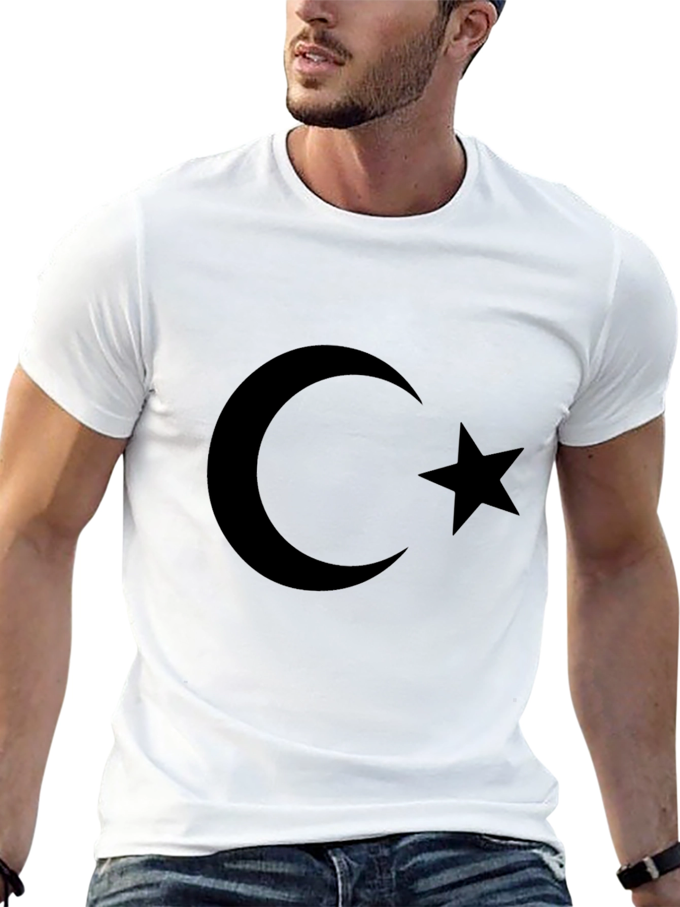 Black Crescent Moon Star Graphic Tee - Black Cotton T-Shirt view 13