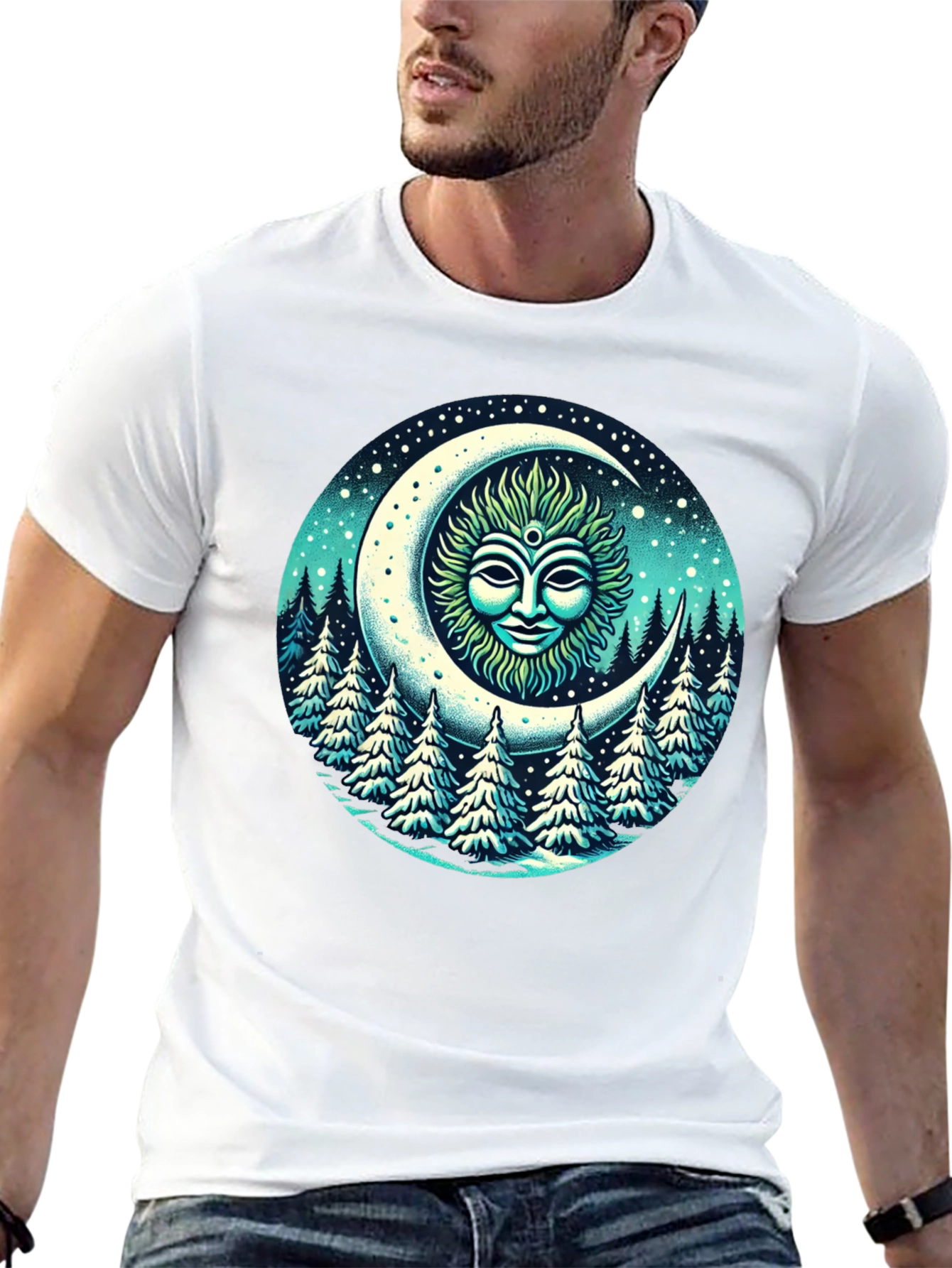 Black Celestial Moon Forest T-Shirt view 13