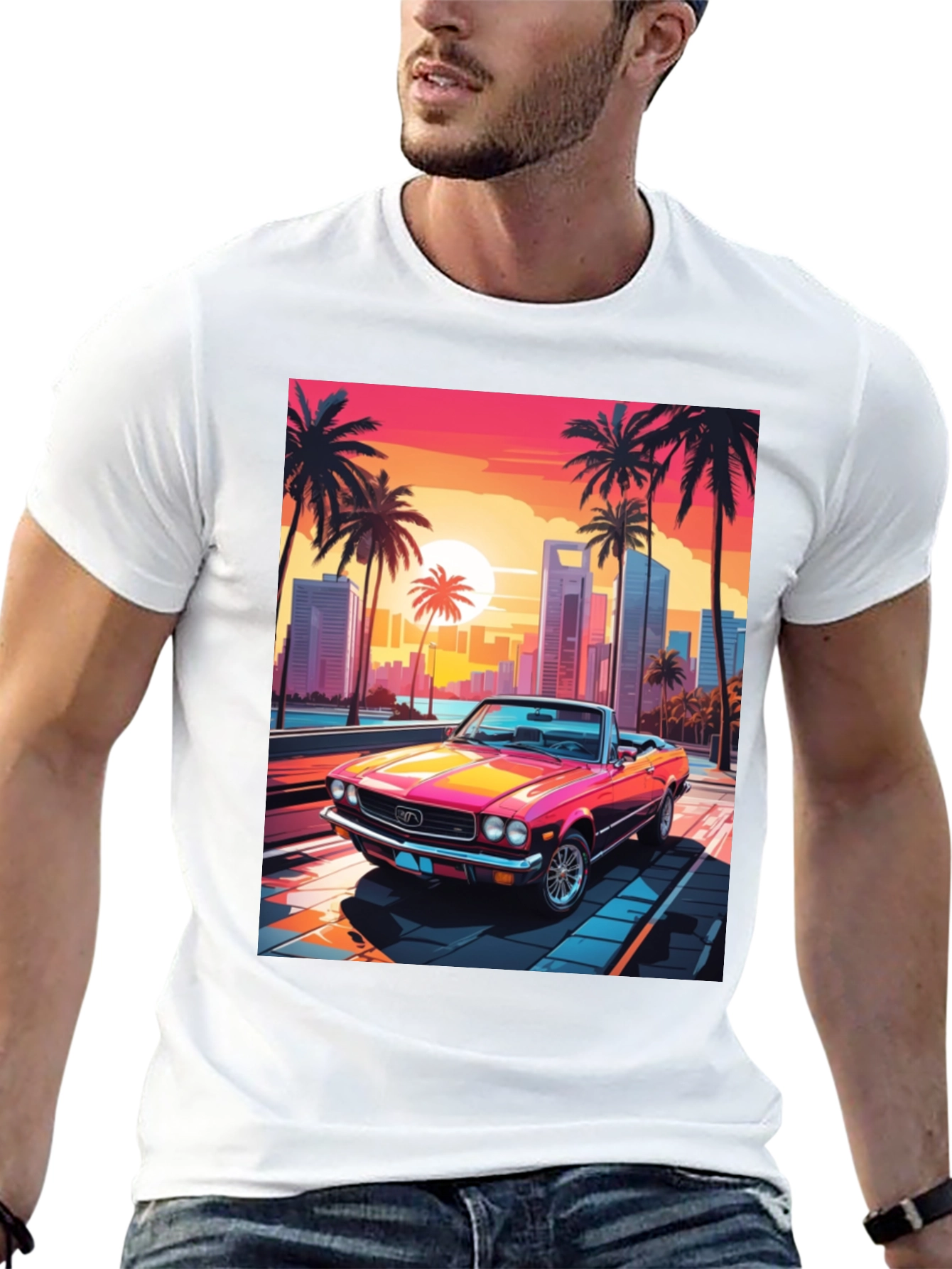 Black Retro Sunset Car Graphic Tee view 13