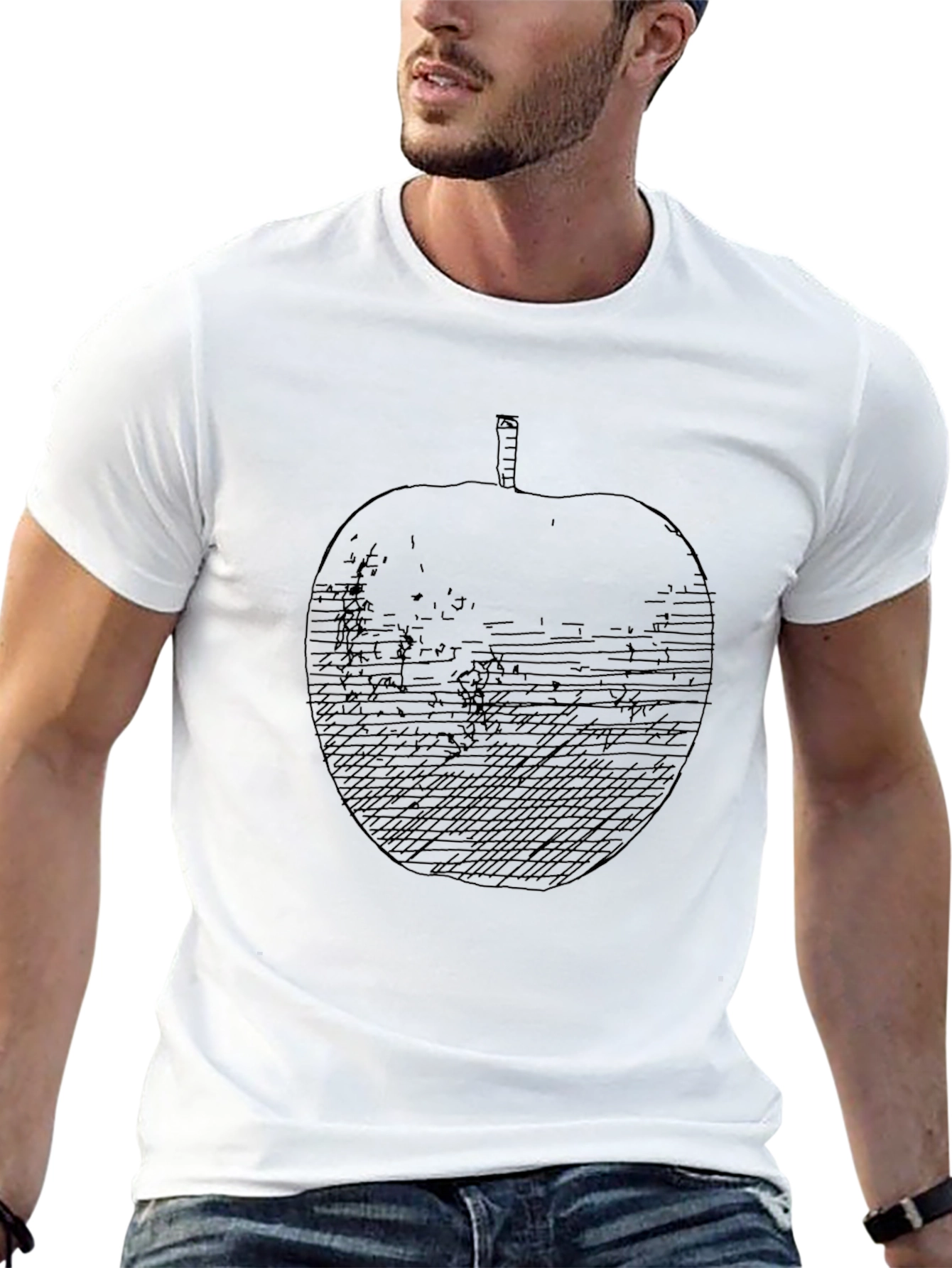 Black Apple Sketch Men's Black T-Shirt view 13