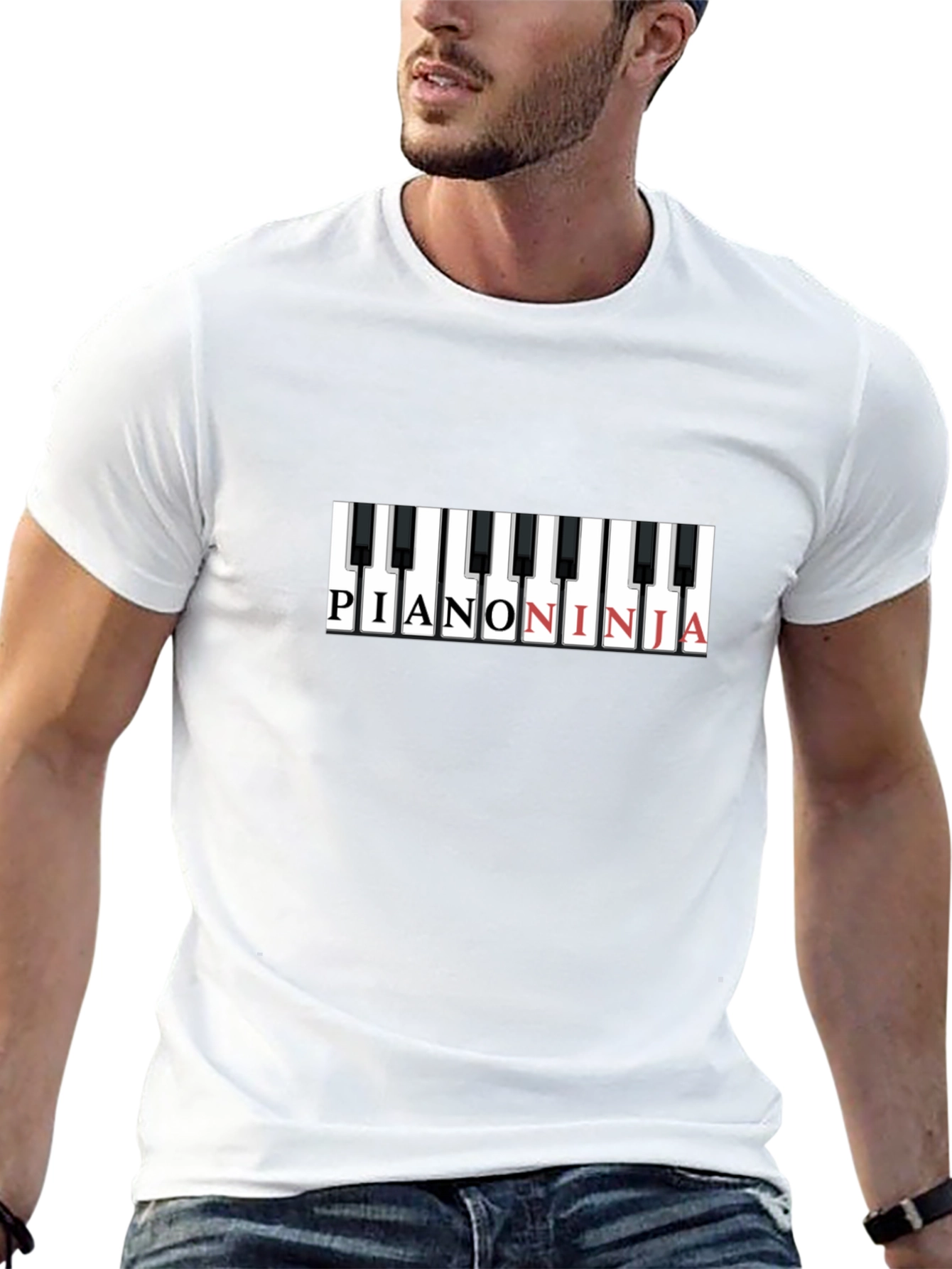 Black Piano Ninja Graphic T-Shirt - Cool Music Tee view 13