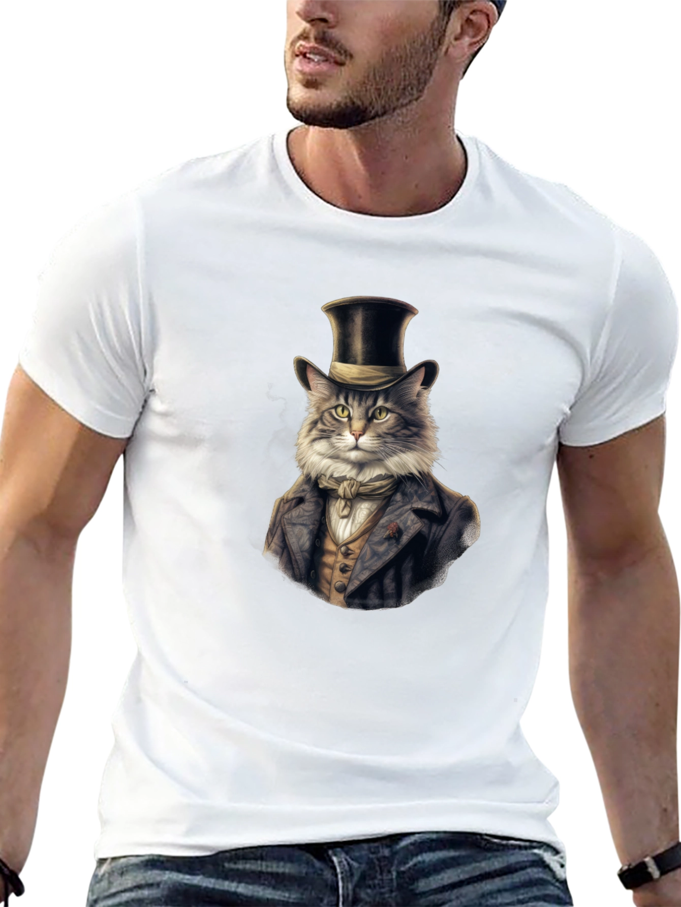 Black Dapper Cat Top Hat T-Shirt view 13
