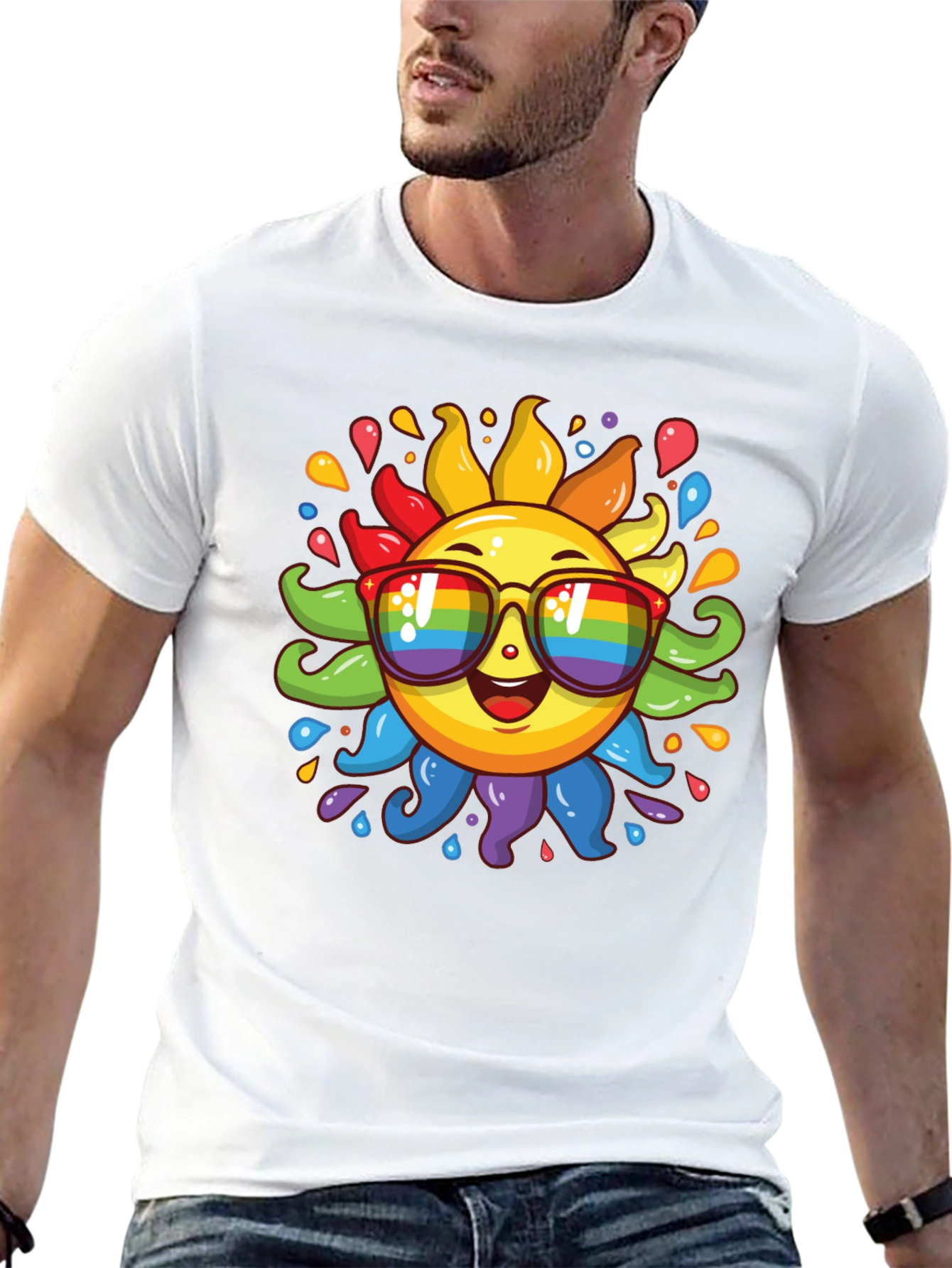 Black Rainbow Sun Graphic Tee - Pride Style Shirt view 13