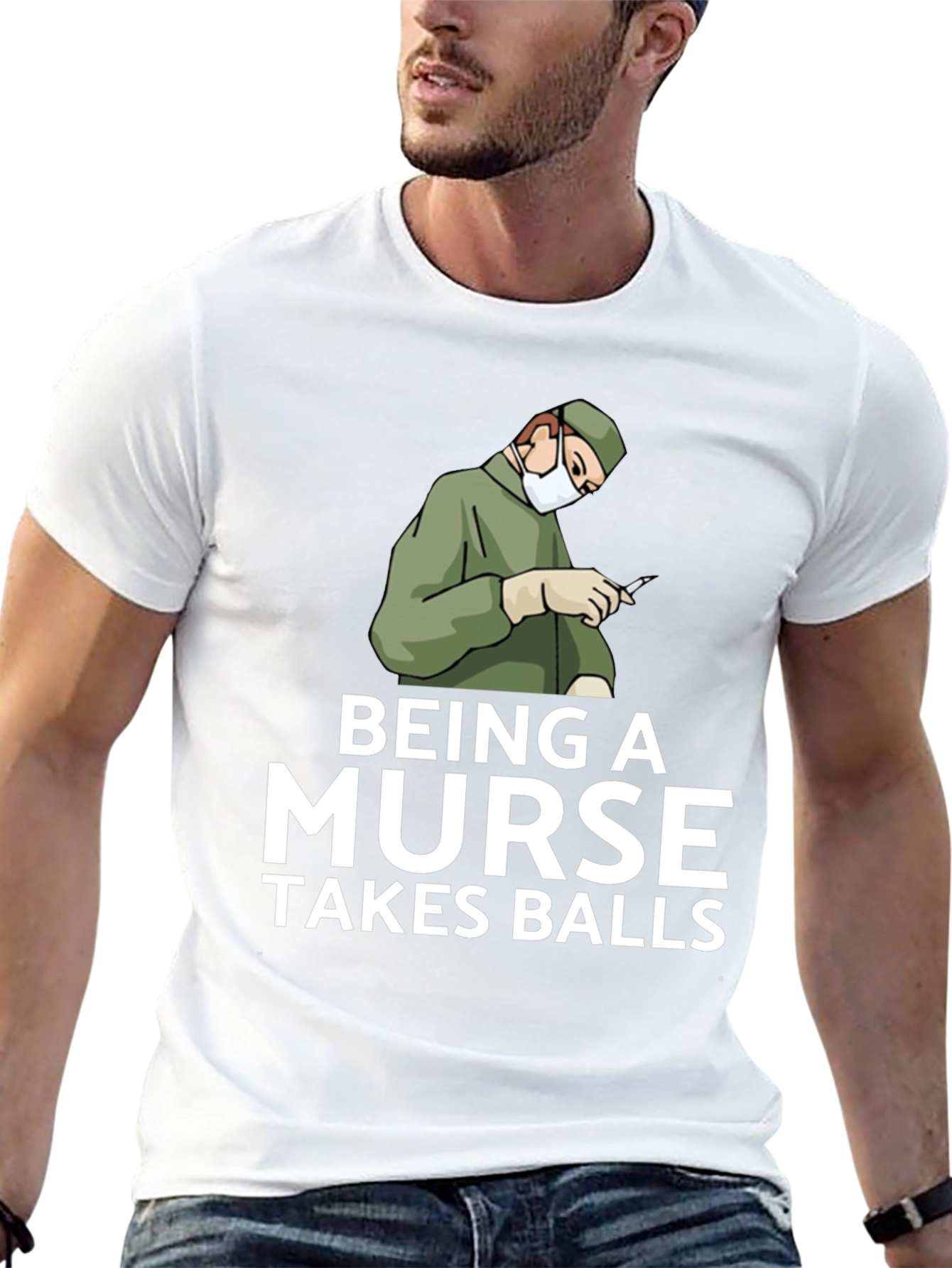 Black Being A Nurse Takes Balls Graphic T-Shirt view 13