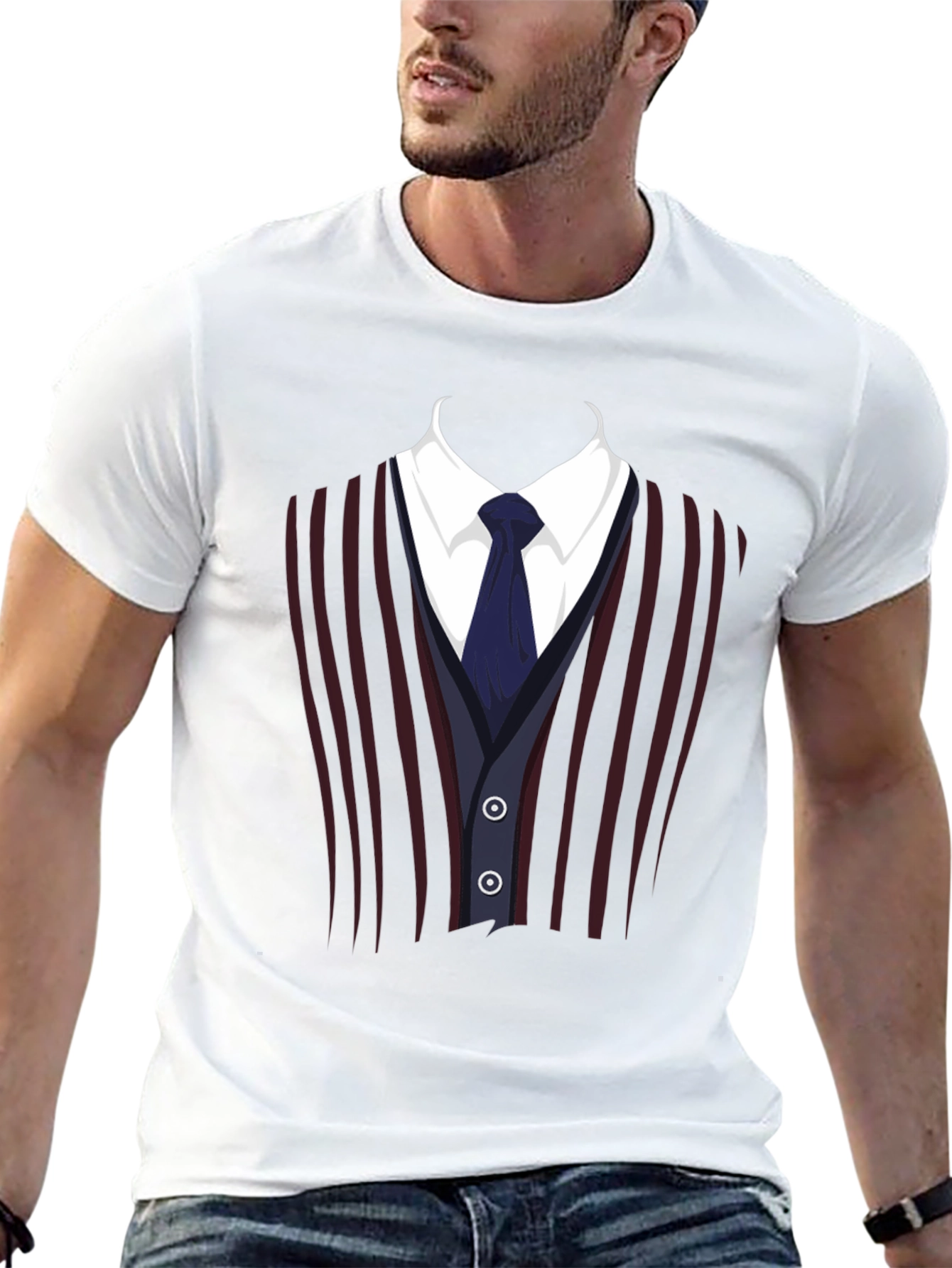 Black Suit Vest Graphic Tee - Funny Costume T-Shirt view 13