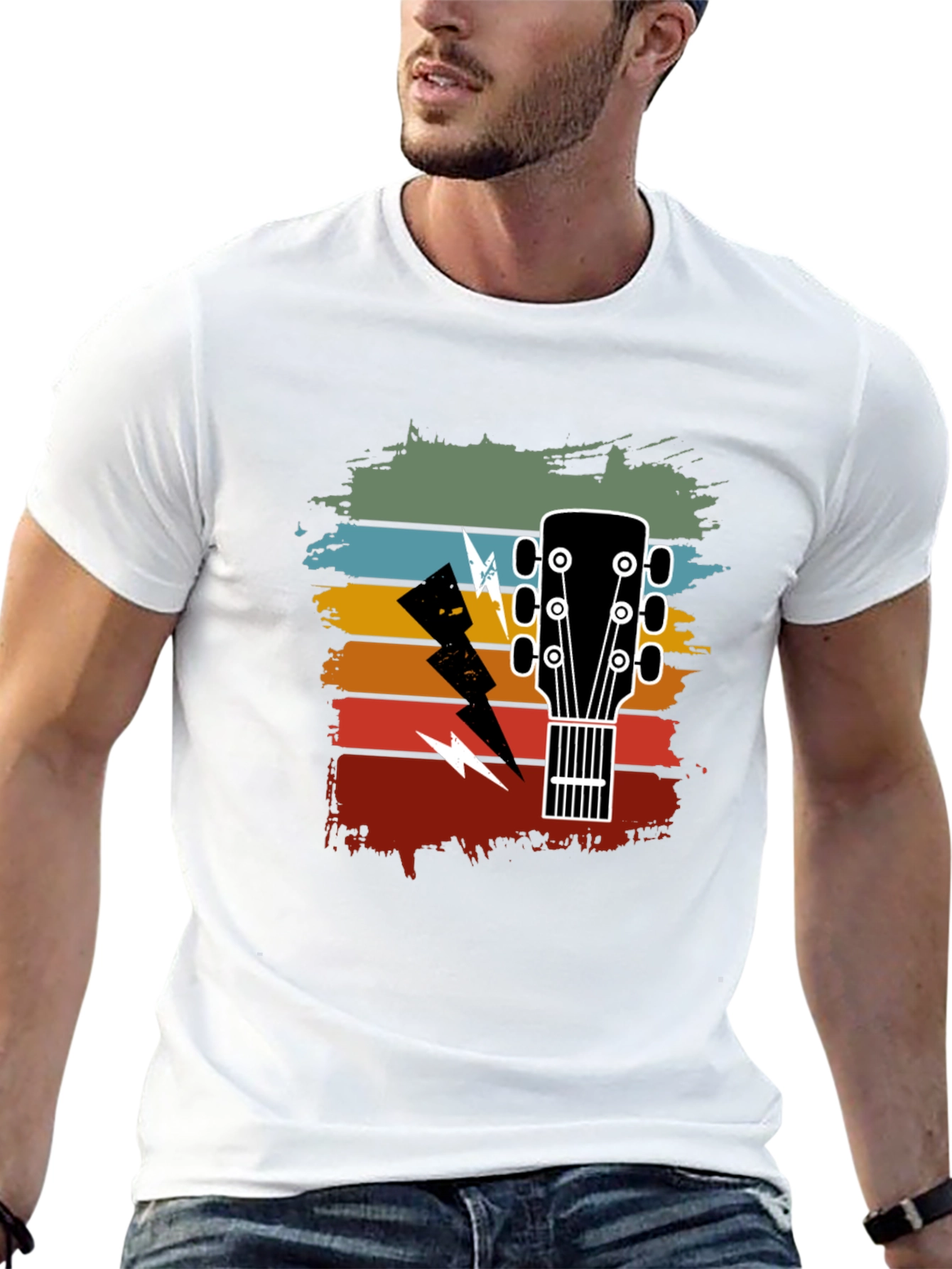 Black Retro Guitar Lightning Bolt Graphic Tee view 13