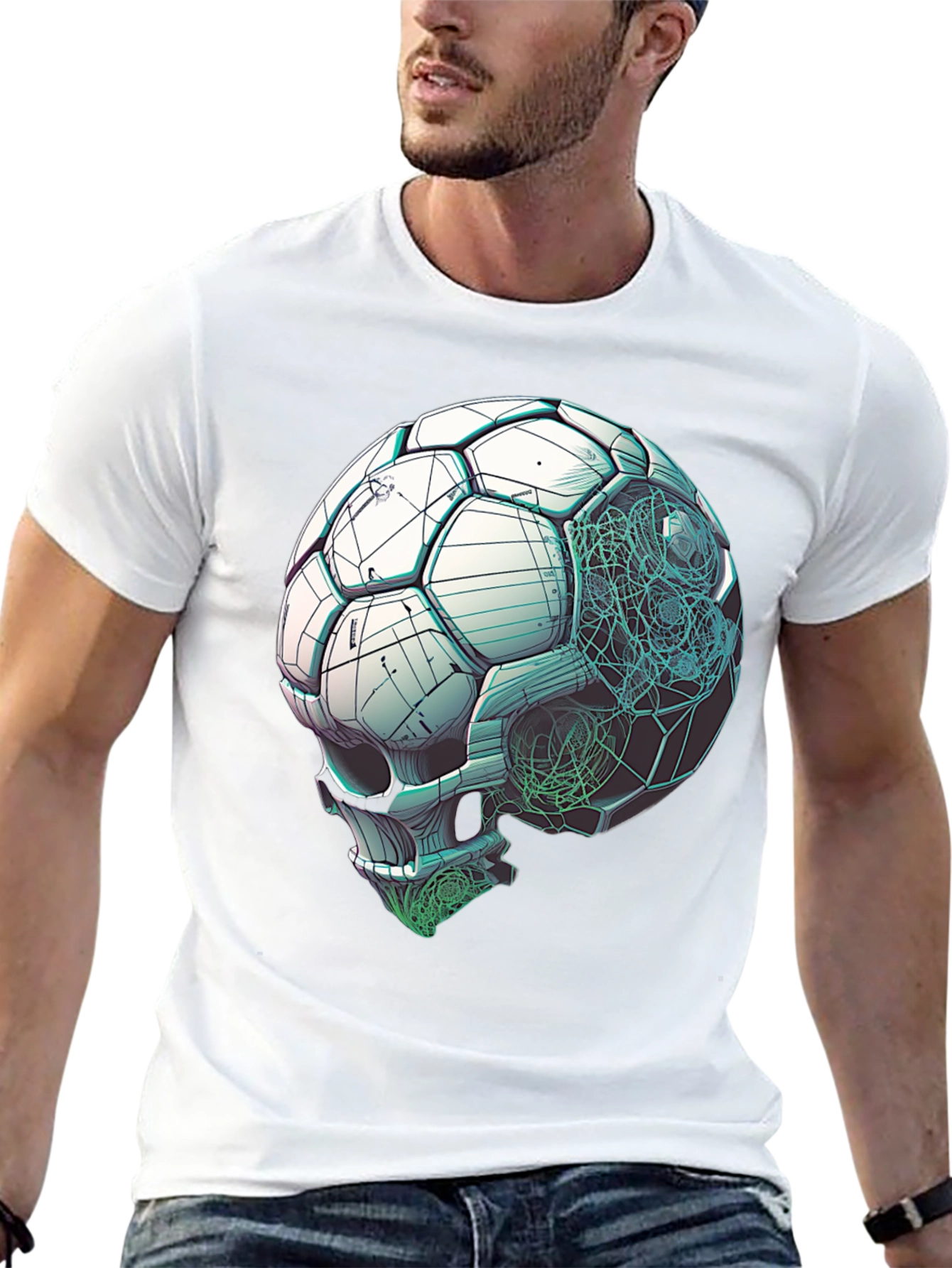 Black Soccer Ball Skull Graphic Tee - Unique Design view 13