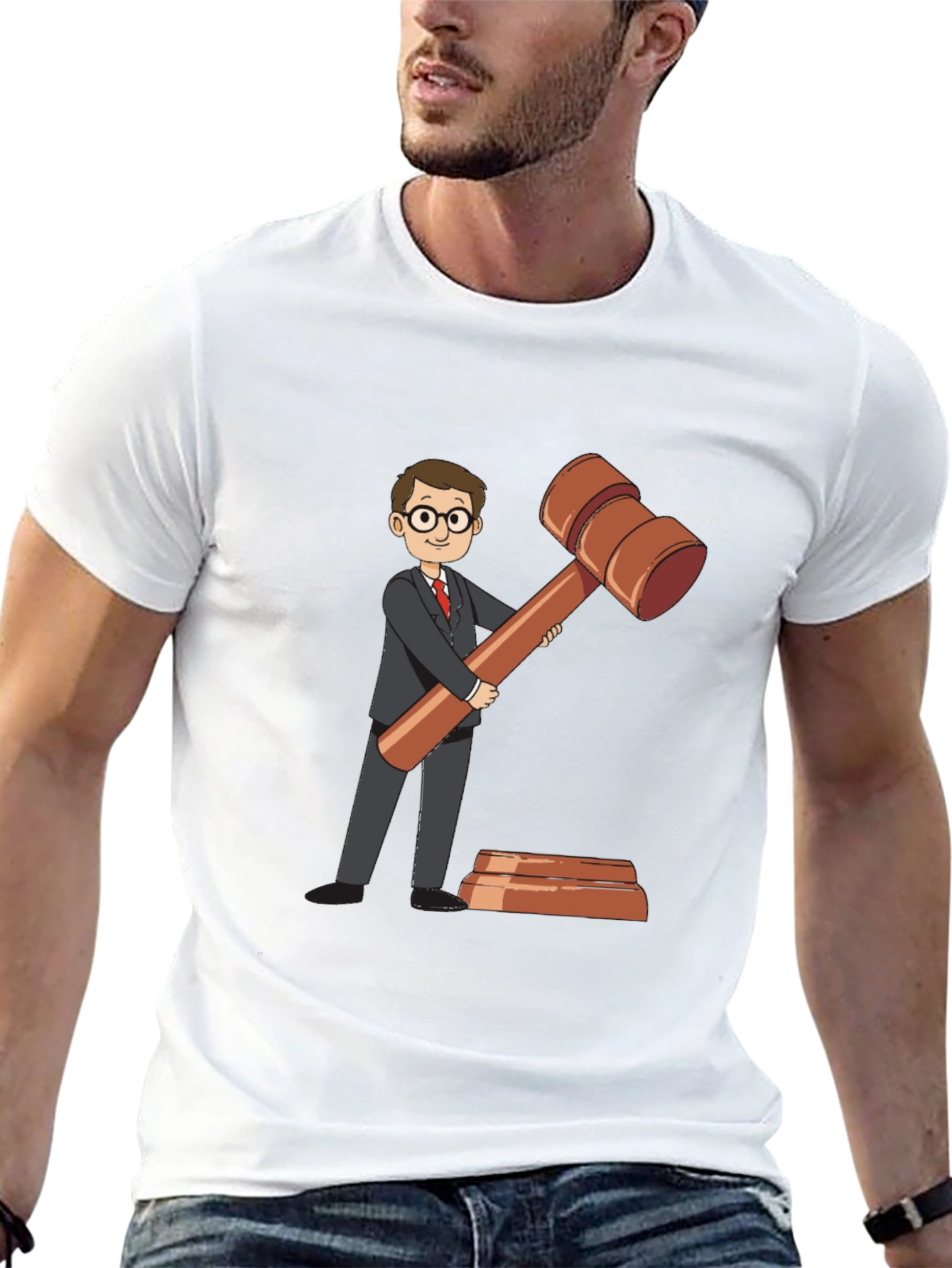 Black Cartoon Judge Gavel Black T-Shirt view 13