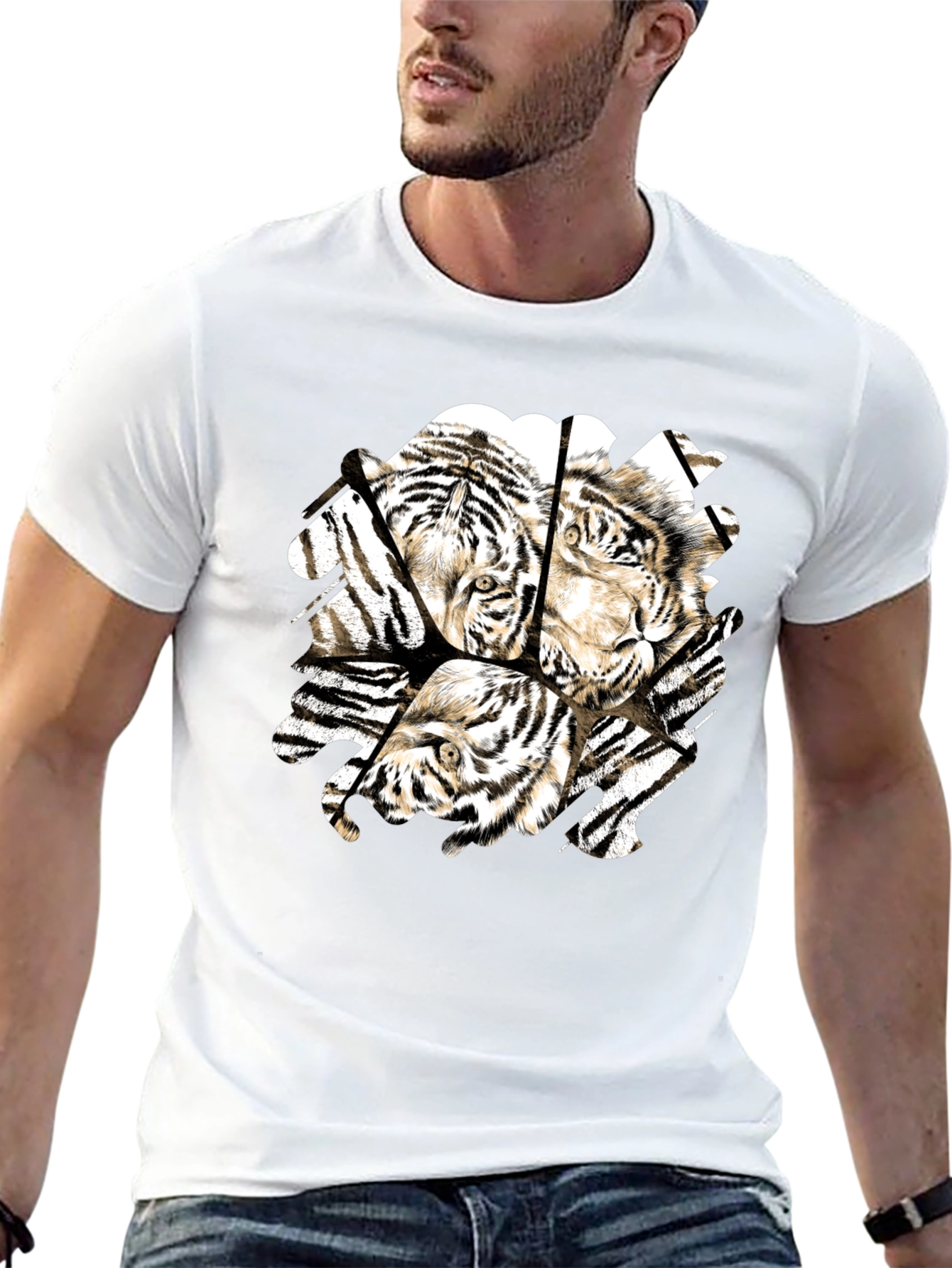 Black Tiger Graphic Black T-Shirt for Men view 13