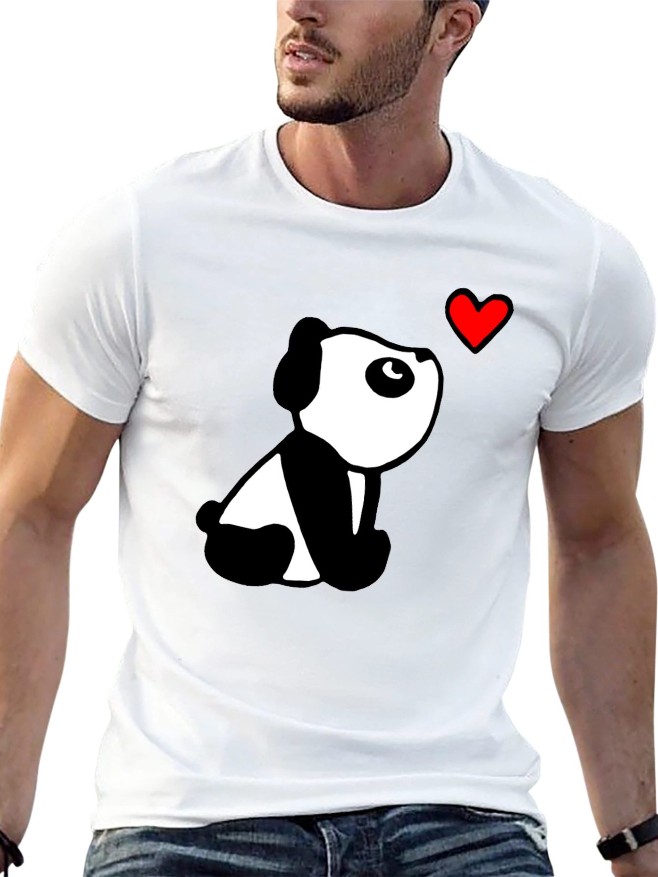 Black Cute Panda Heart Black T-Shirt view 13