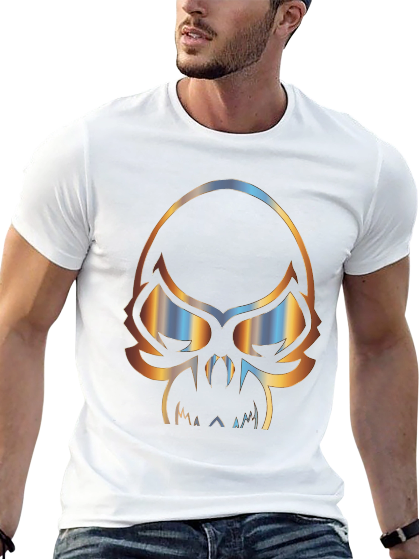 Black Skull Graphic Print Men's Black T-Shirt view 13