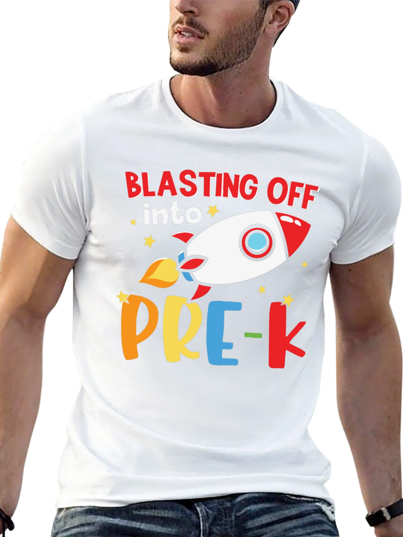 Black Blasting Off into Pre-K Rocket T-Shirt view 13