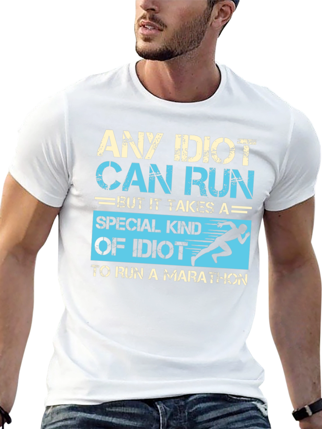 Black Any Idiot Can Run Marathon T-Shirt view 13
