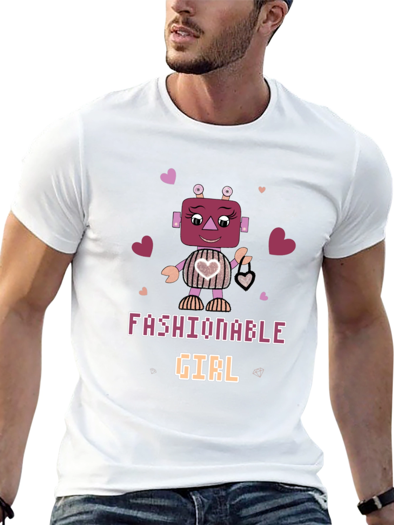 Black Fashionable Girl Robot Graphic Tee view 13