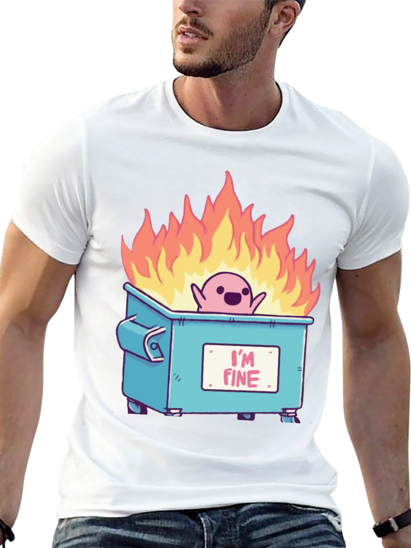 Black I'm Fine Dumpster Fire T-Shirt view 13