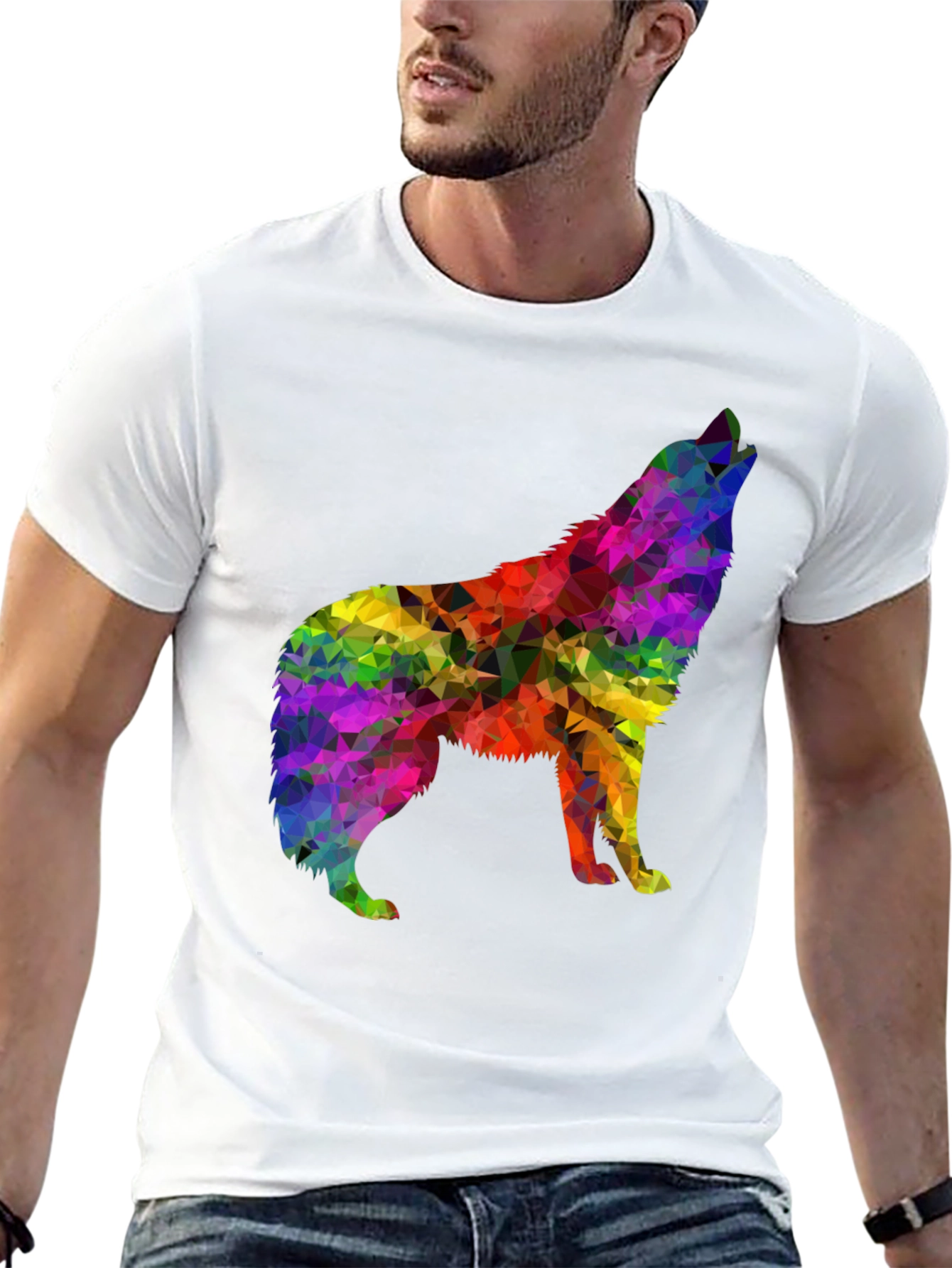 Black Geometric Wolf Graphic Tee - Men's Black T-Shirt view 13