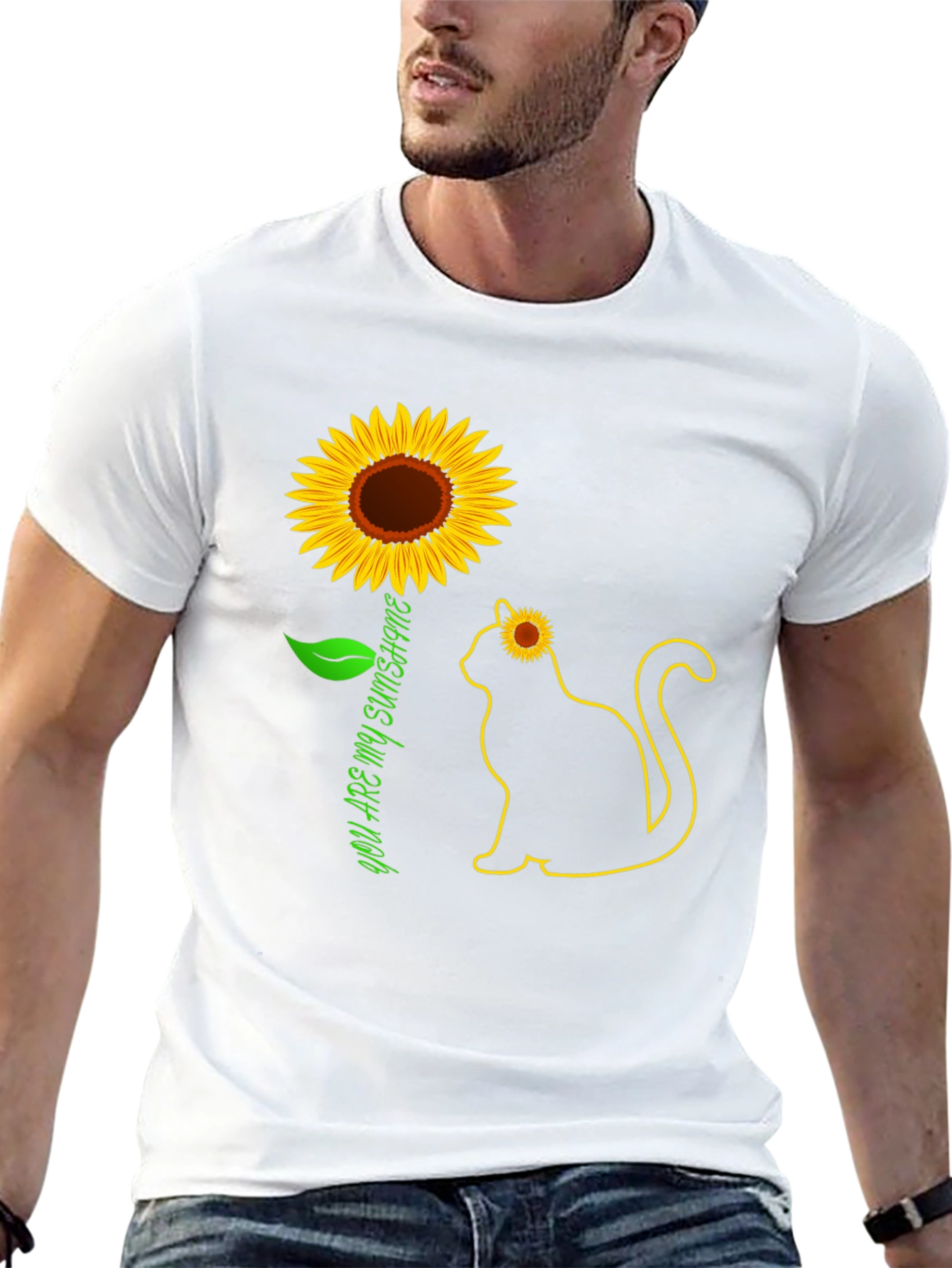 Black Sunflower Cat Graphic Tee - You Are My Sunshine T-Shirt view 13