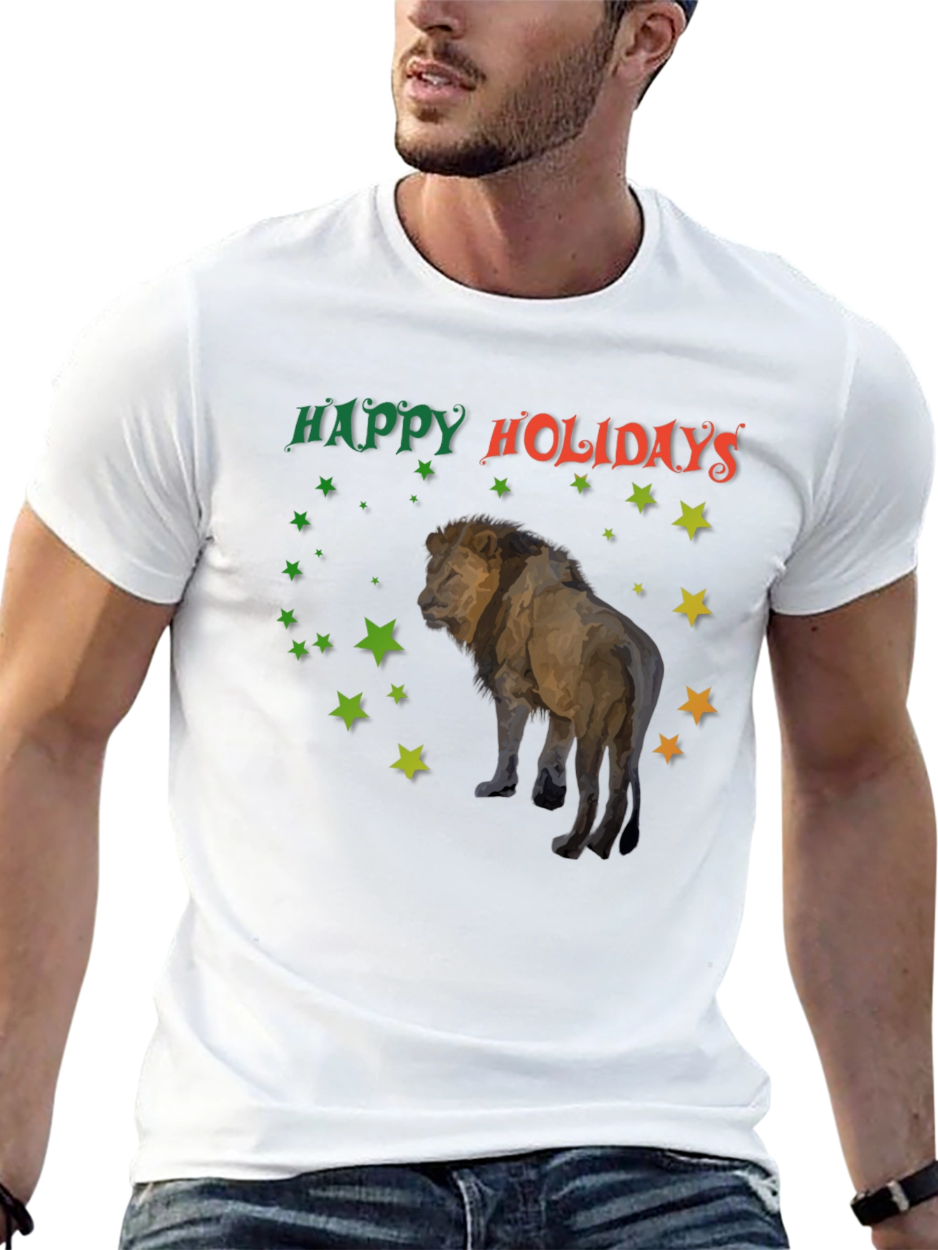 Black Happy Holidays Lion T-Shirt view 13