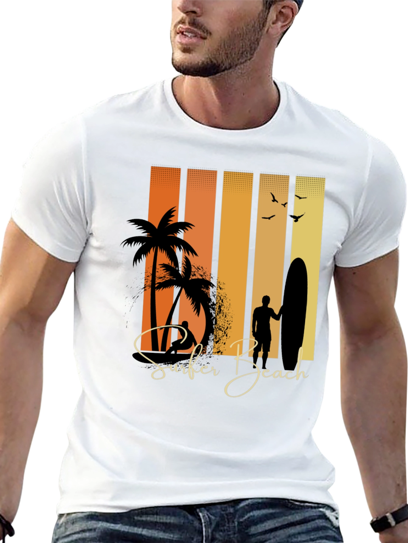 Black Surfer Beach Graphic Tee - Stylish Summer Wear view 13