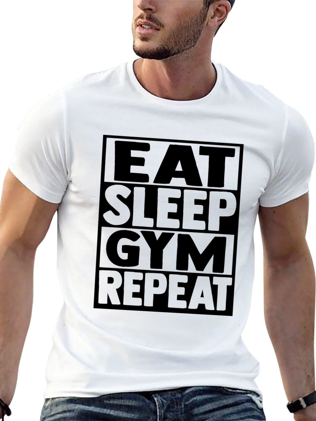 Black Eat Sleep Gym Repeat T-Shirt - Black Fitness Tee view 13