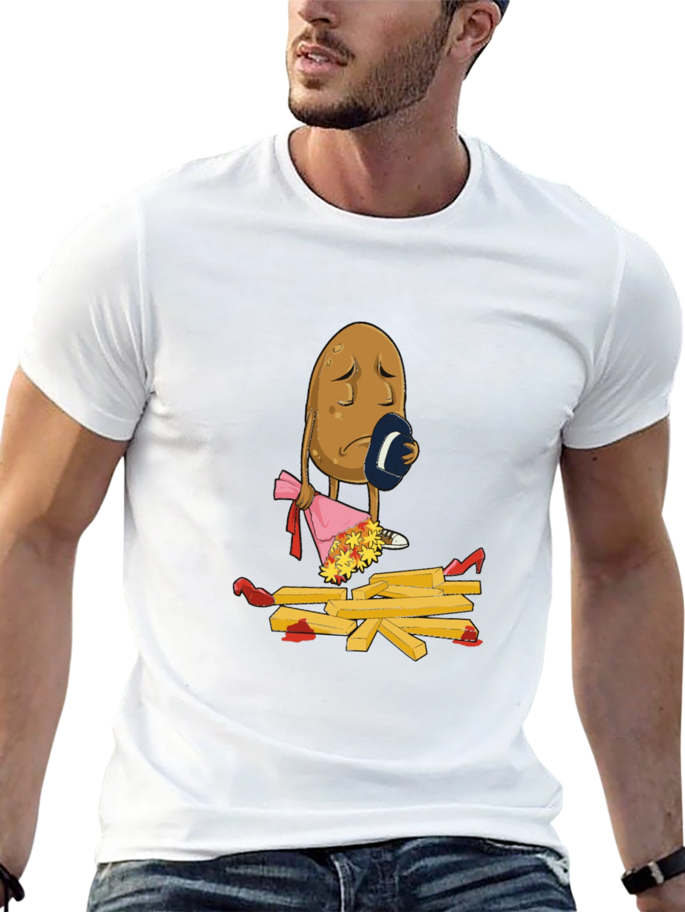 Black Sad Potato T-Shirt - Funny French Fry Design view 13