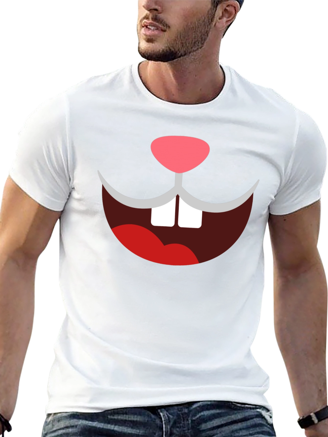 Black Funny Bunny Face Graphic Tee - Novelty Cartoon Rabbit T-Shirt view 13