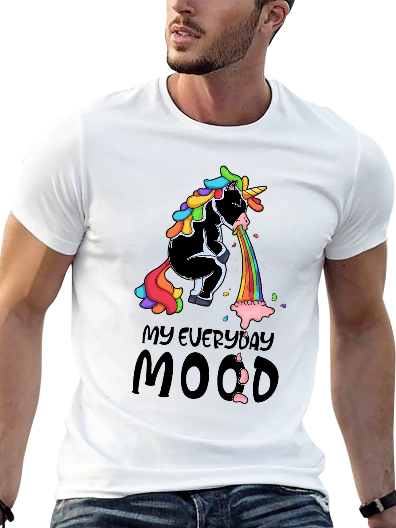Black Everyday Mood Vomiting Unicorn T-Shirt view 13