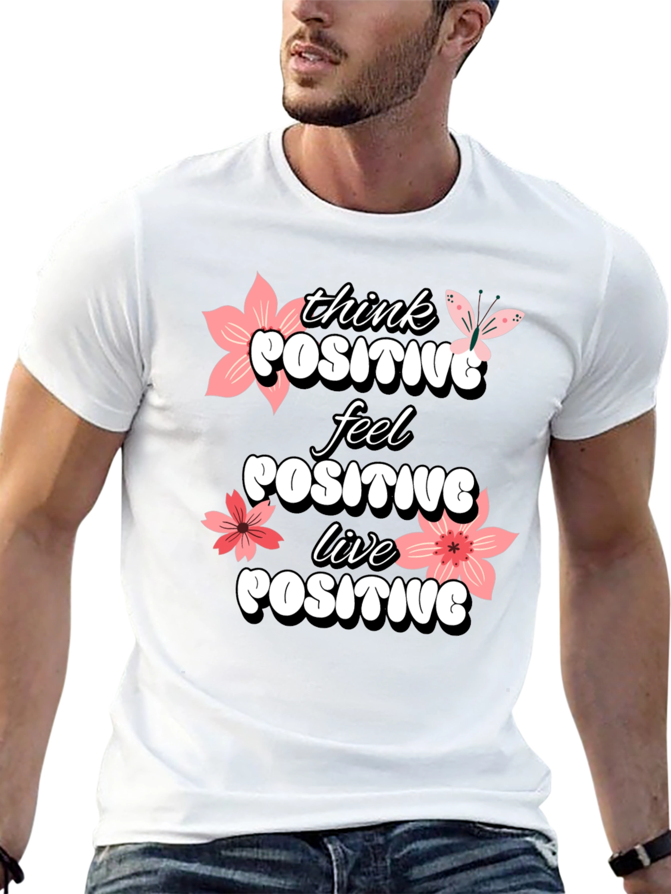 Black Think Positive T-Shirt - Feel Good Vibes view 13