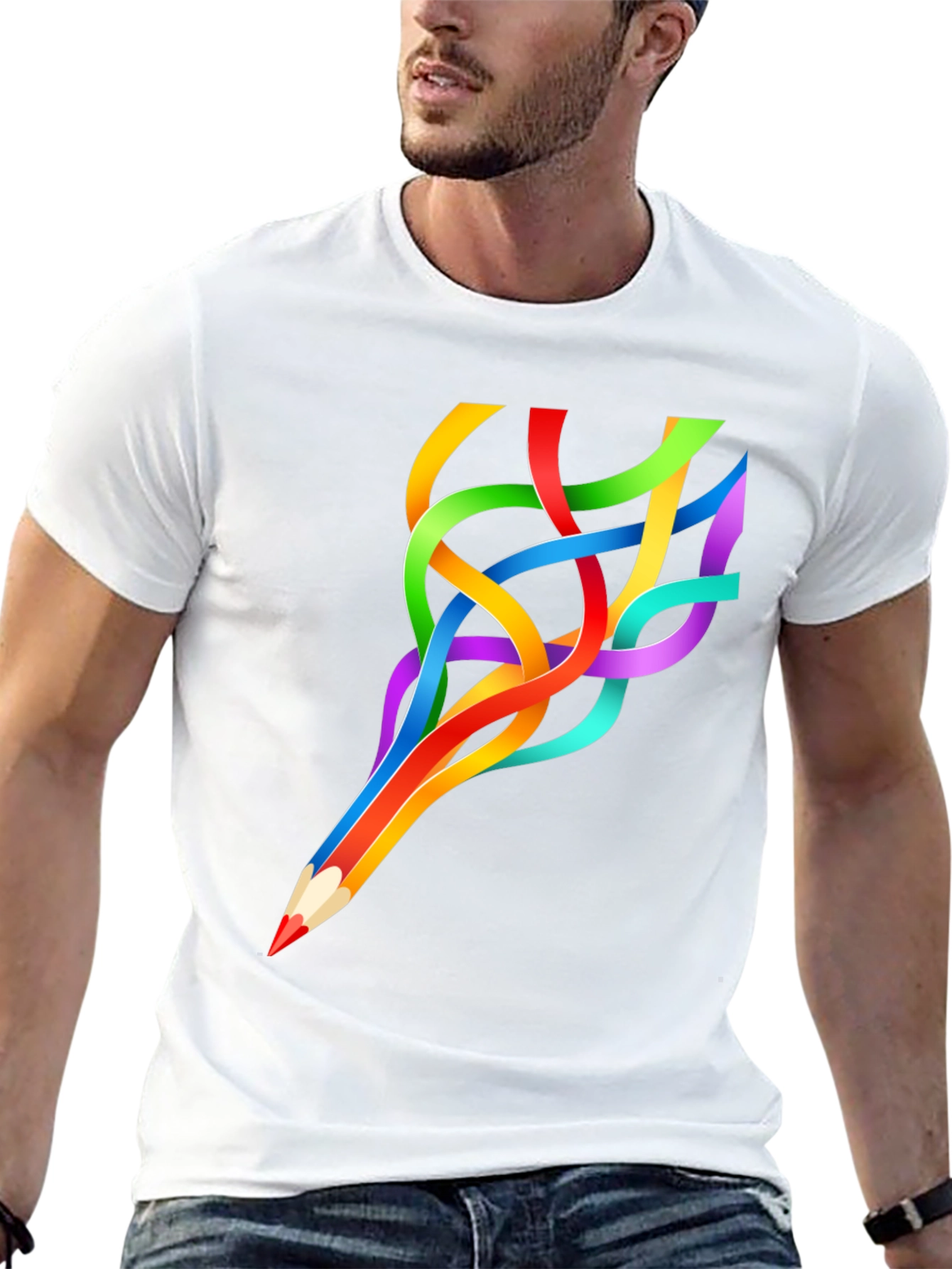 Black Colorful Pencil Stream T-Shirt view 13