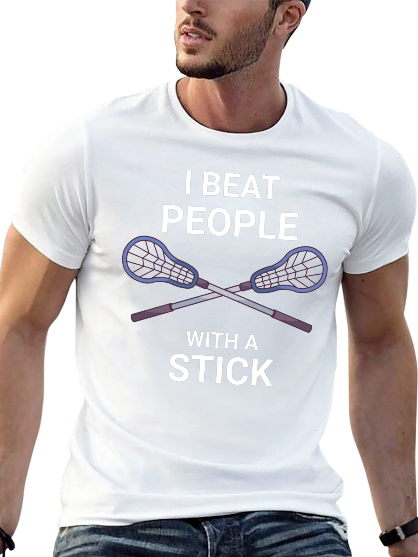 Black I Beat People With a Stick Lacrosse T-Shirt view 13