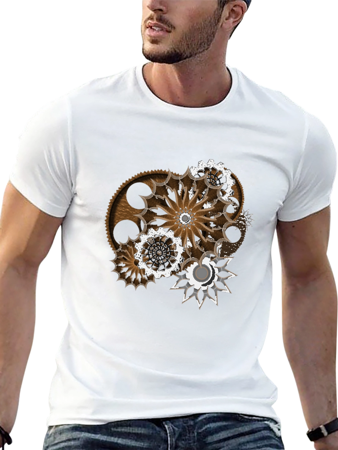 Black Steampunk Gear Graphic T-Shirt - Unique Design view 13