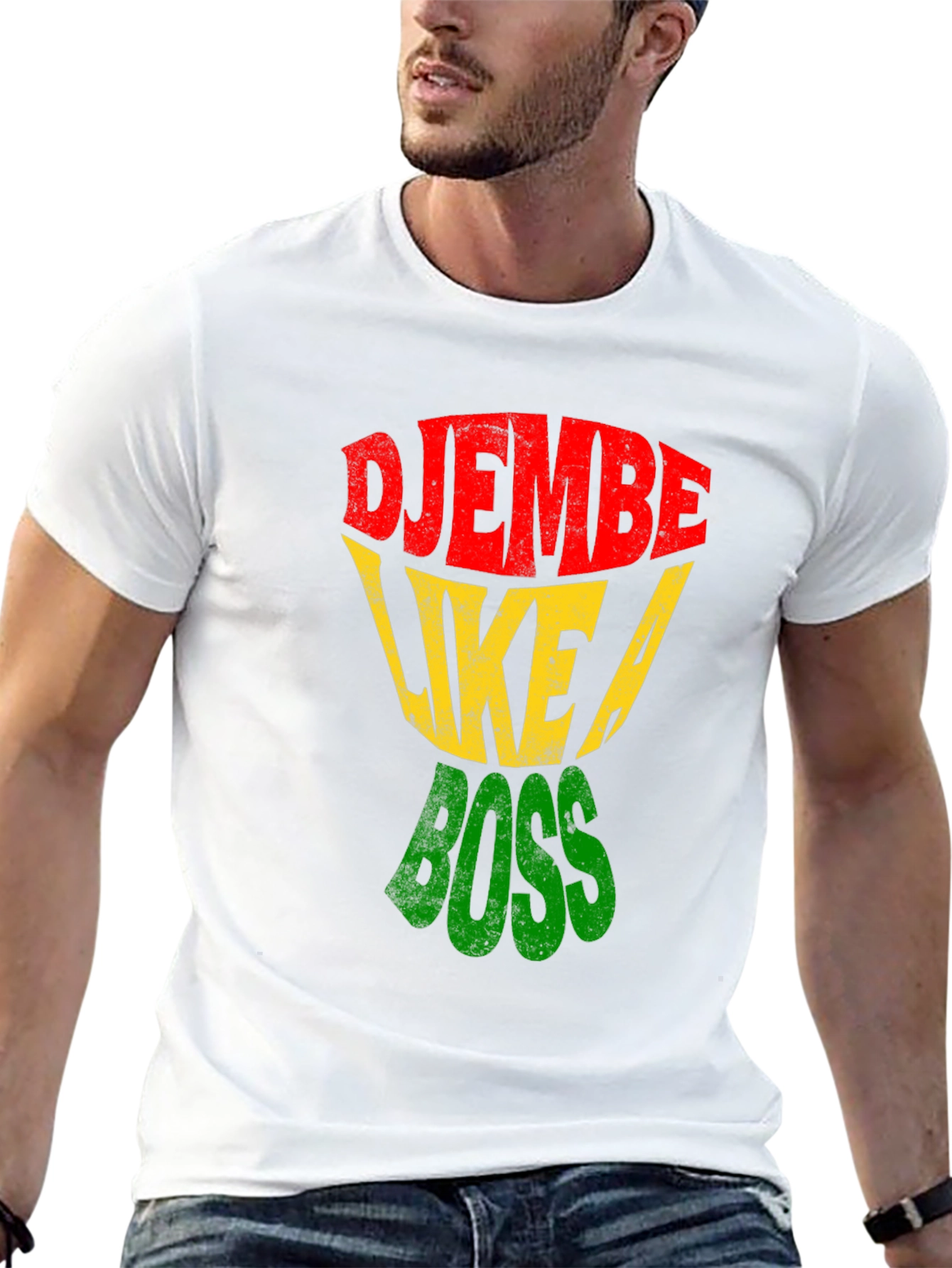 Black Djembe Like a Boss T-Shirt - Rasta Colors view 13