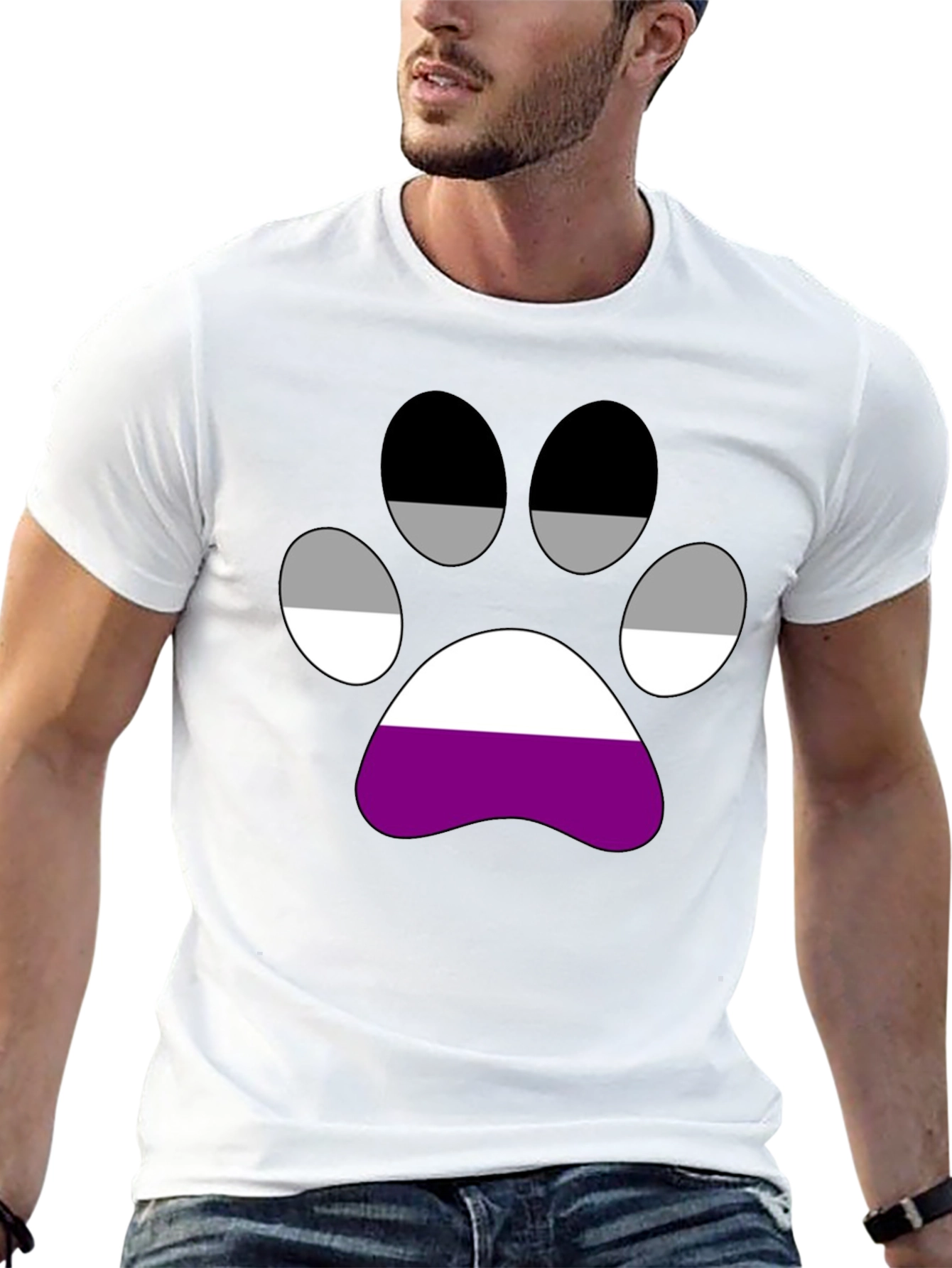 Black Asexual Pride Paw Print T-Shirt view 13