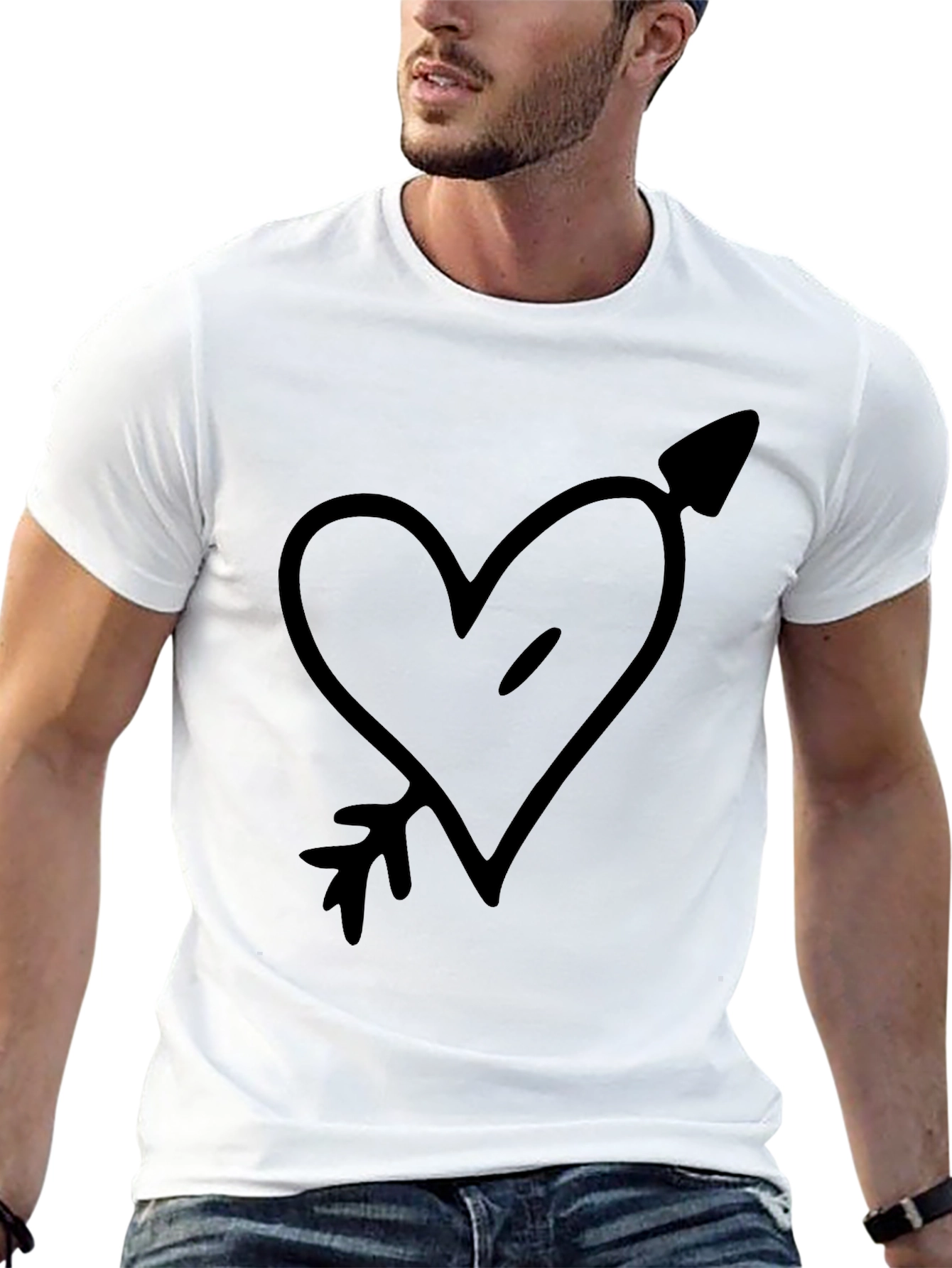Black Heart Arrow Graphic Tee - Black Cotton Casual T-Shirt view 13