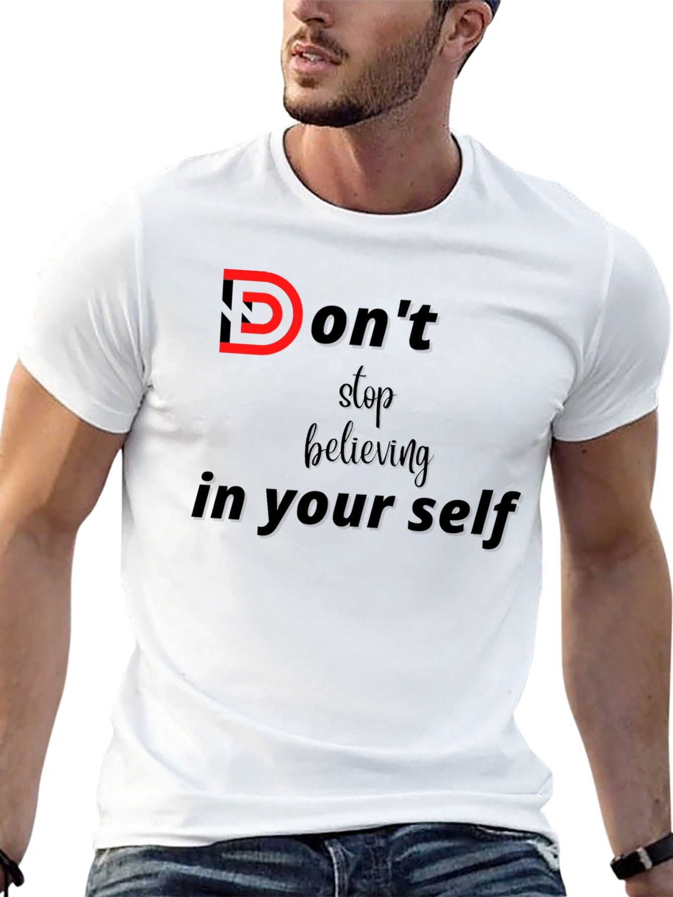 Black Motivational Graphic Tee - Don't Stop Believing view 13