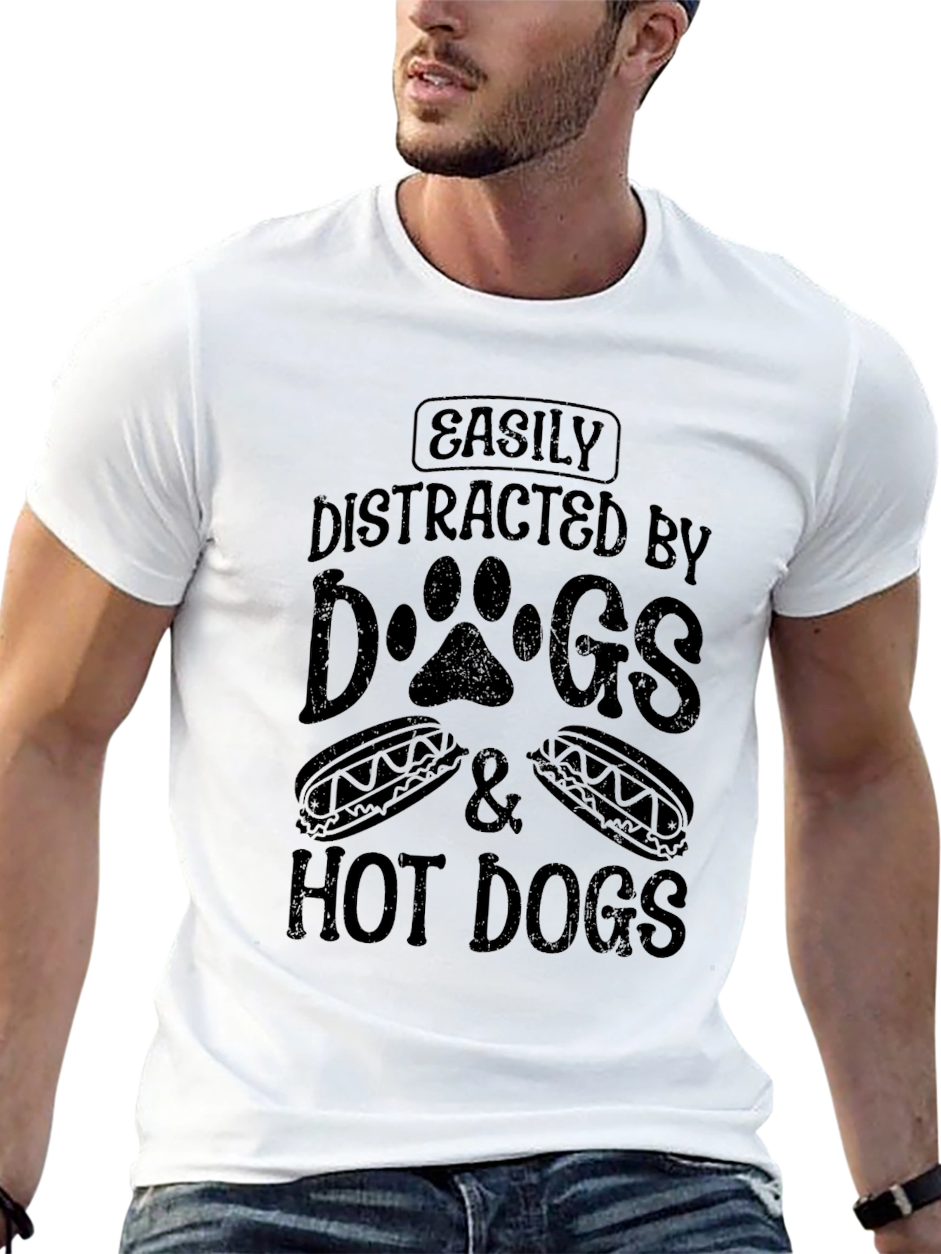 Black Easily Distracted By Dogs & Hot Dogs T-Shirt view 13