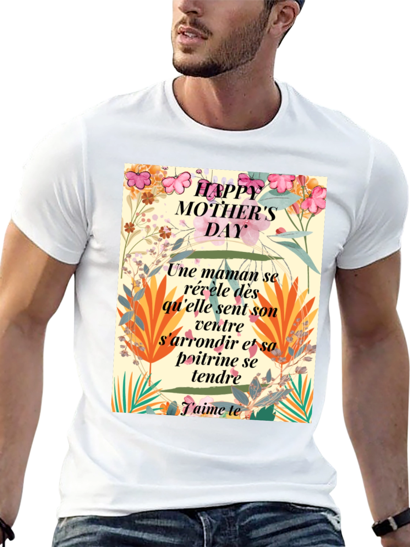 Floral Happy Mother's Day T-Shirt - French Text Design - 13