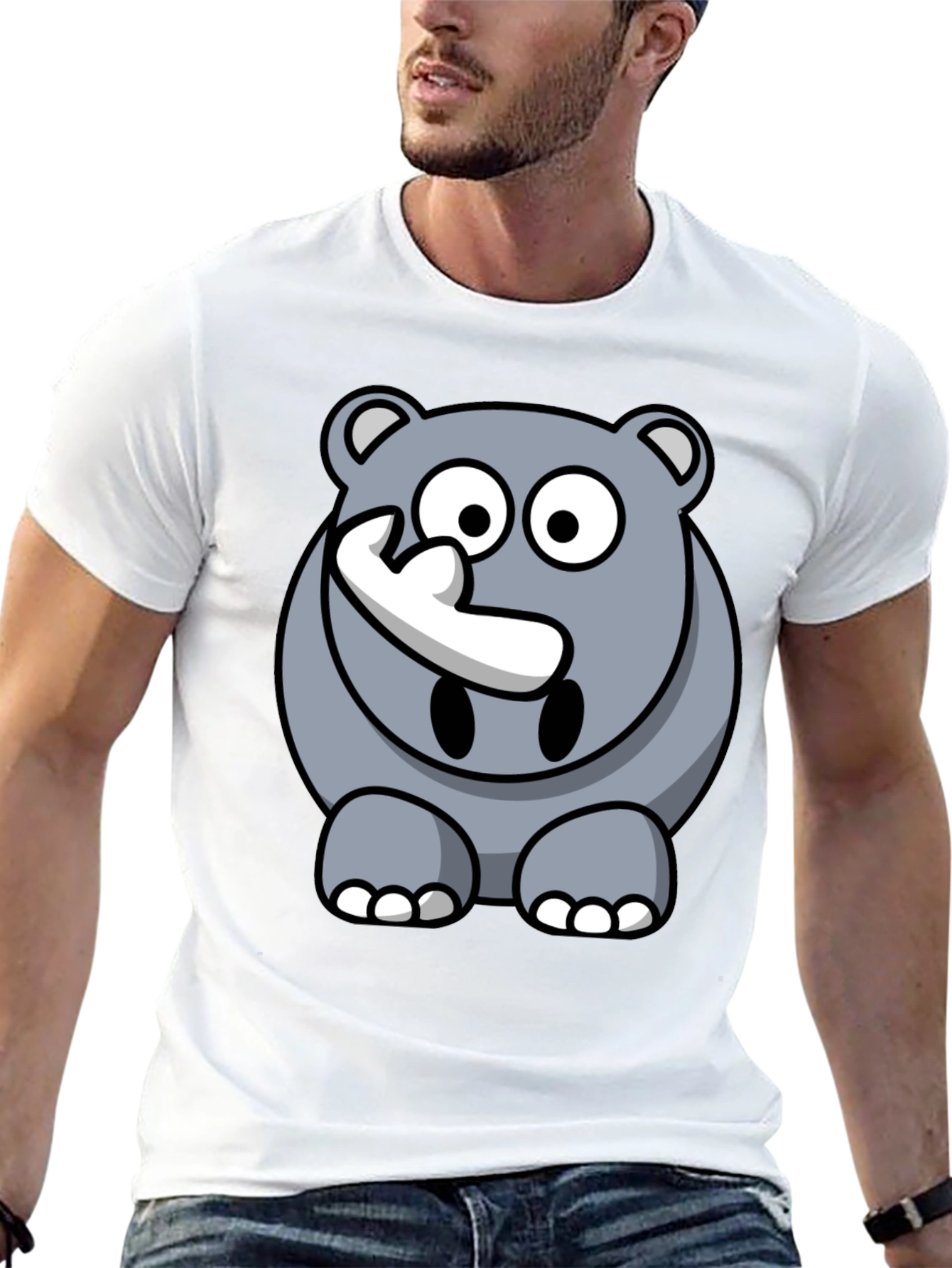 Black Cartoon Rhino Graphic Tee - Men's Black T-Shirt view 13