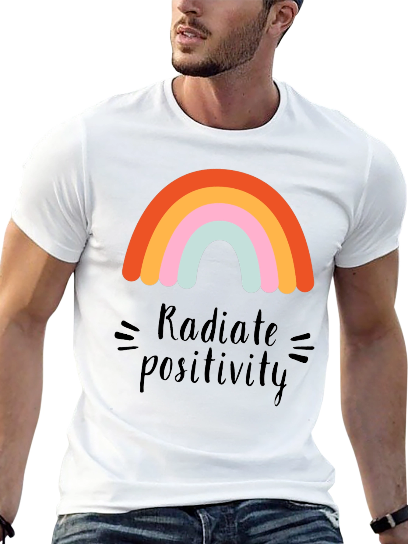 Black Radiate Positivity Rainbow Graphic T-Shirt view 13