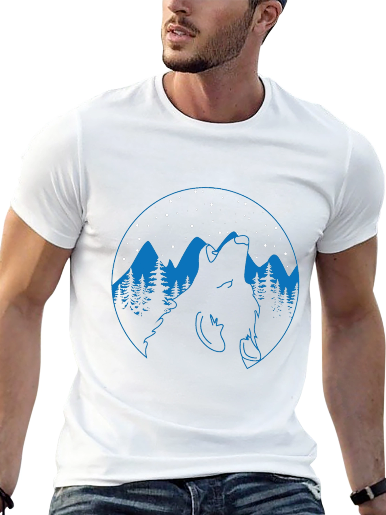Black Wolf Howling at Night Graphic Tee view 13