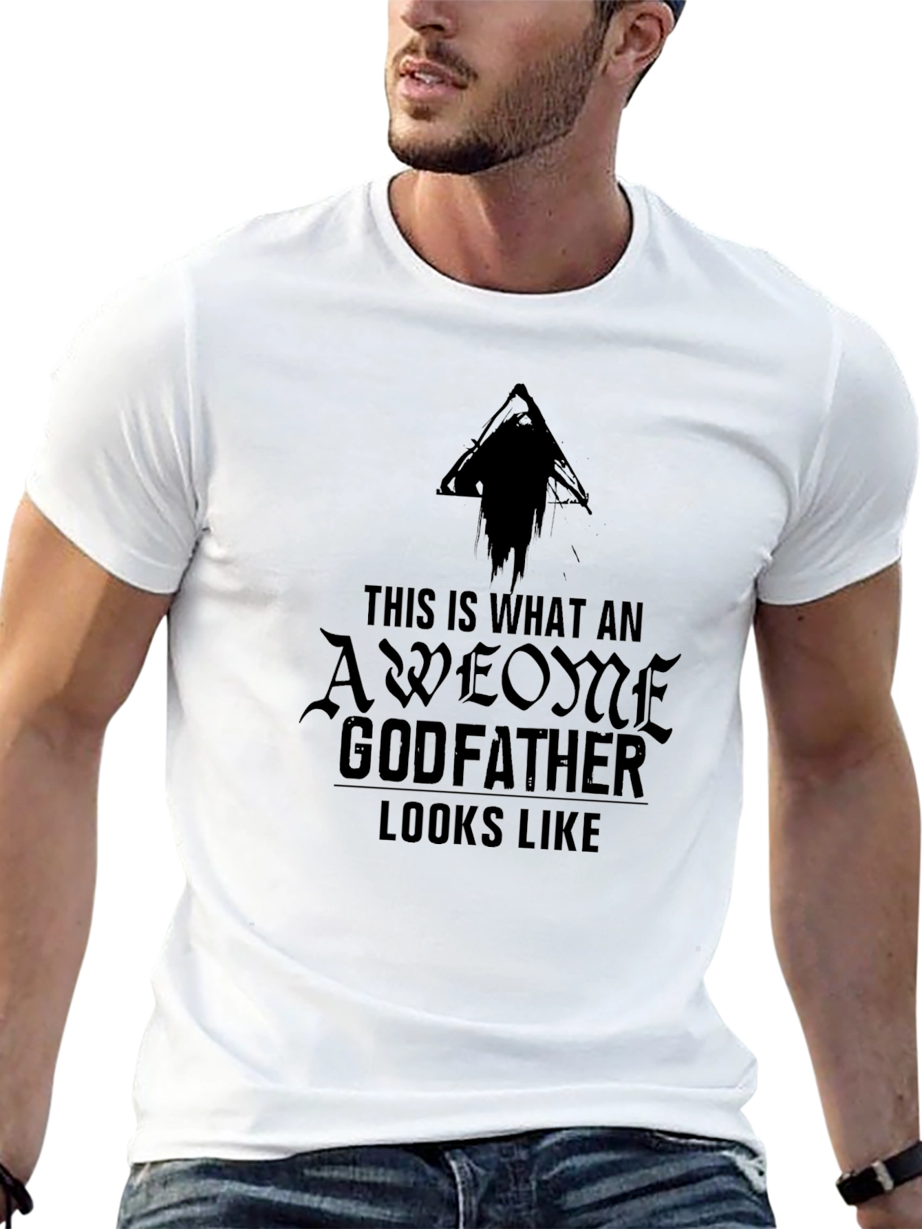 Black Awesome Godfather Graphic Tee - Black Cotton T-Shirt view 13